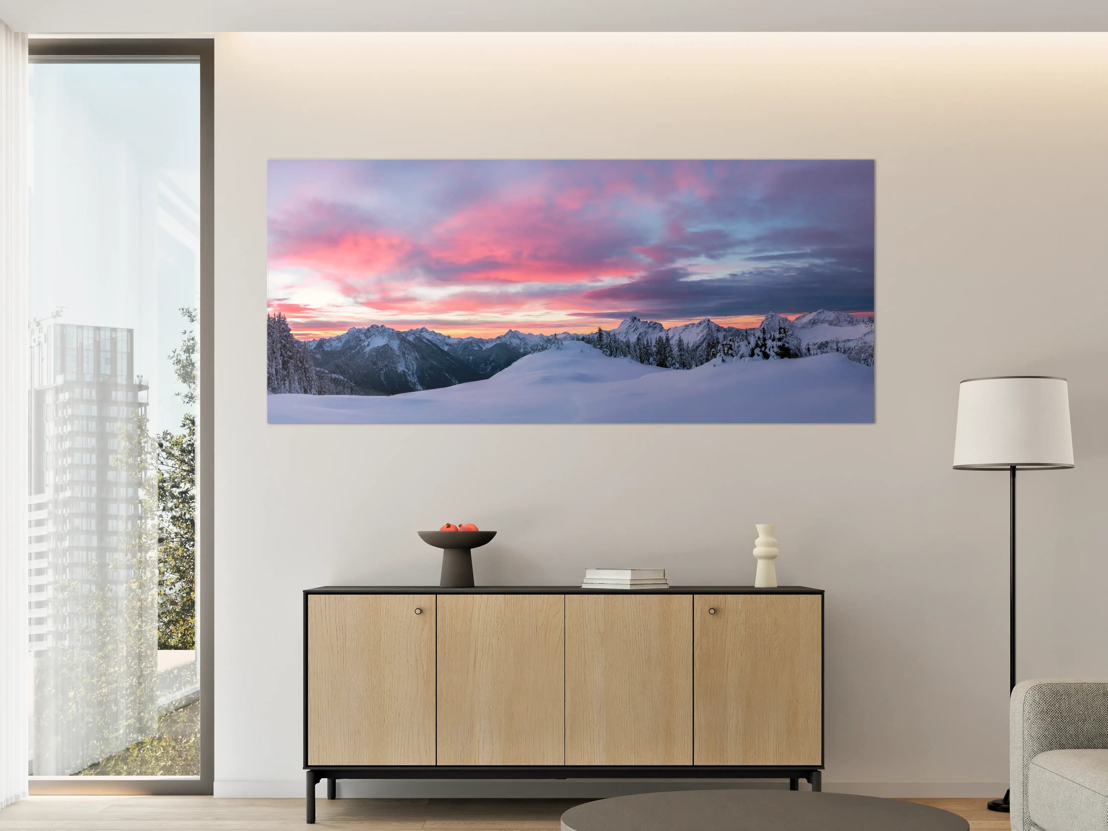 Große Wandbilder - Rosa Sonnenuntergang Bergpanorama