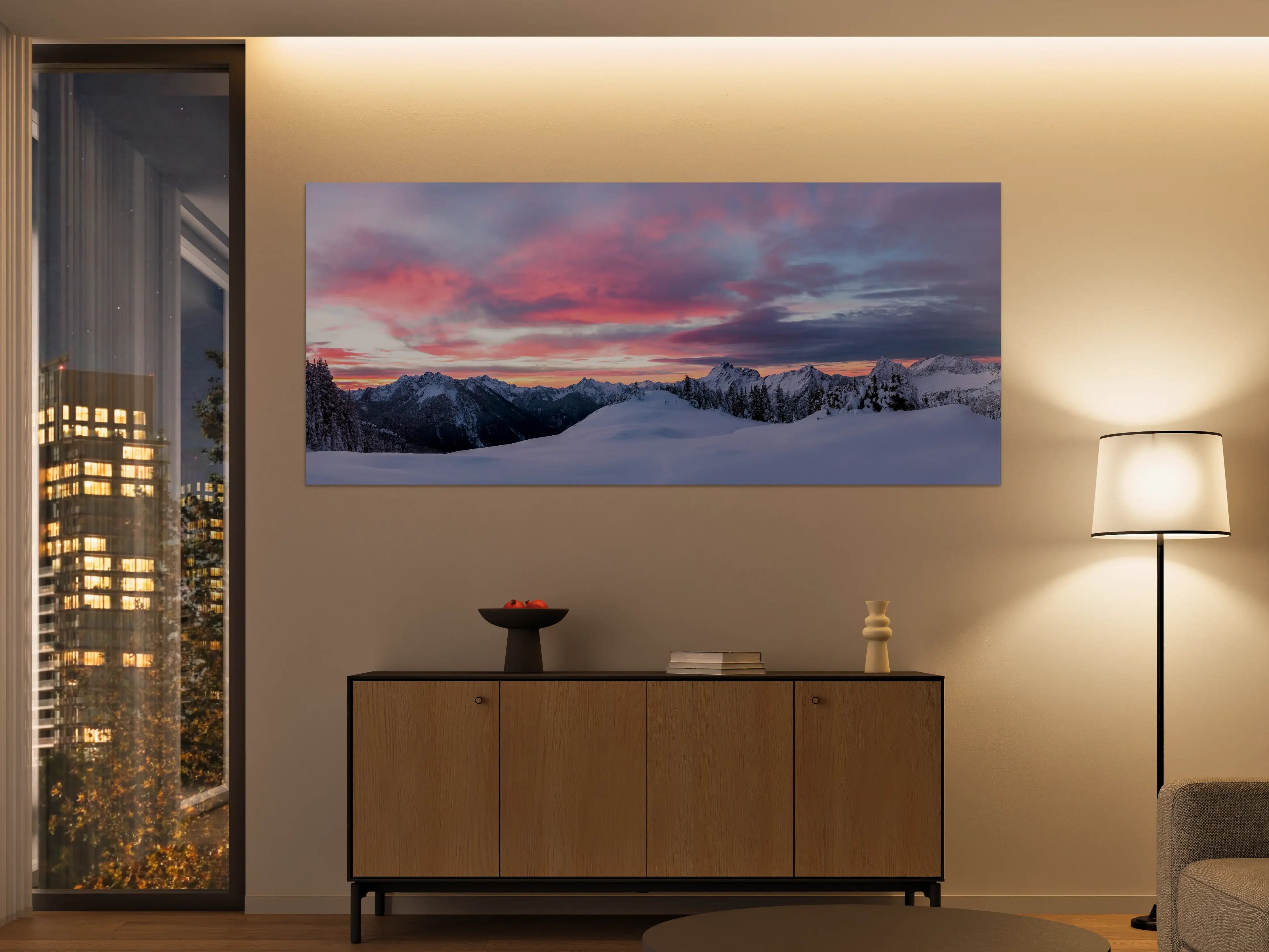 Große Wandbilder - Rosa Sonnenuntergang Bergpanorama
