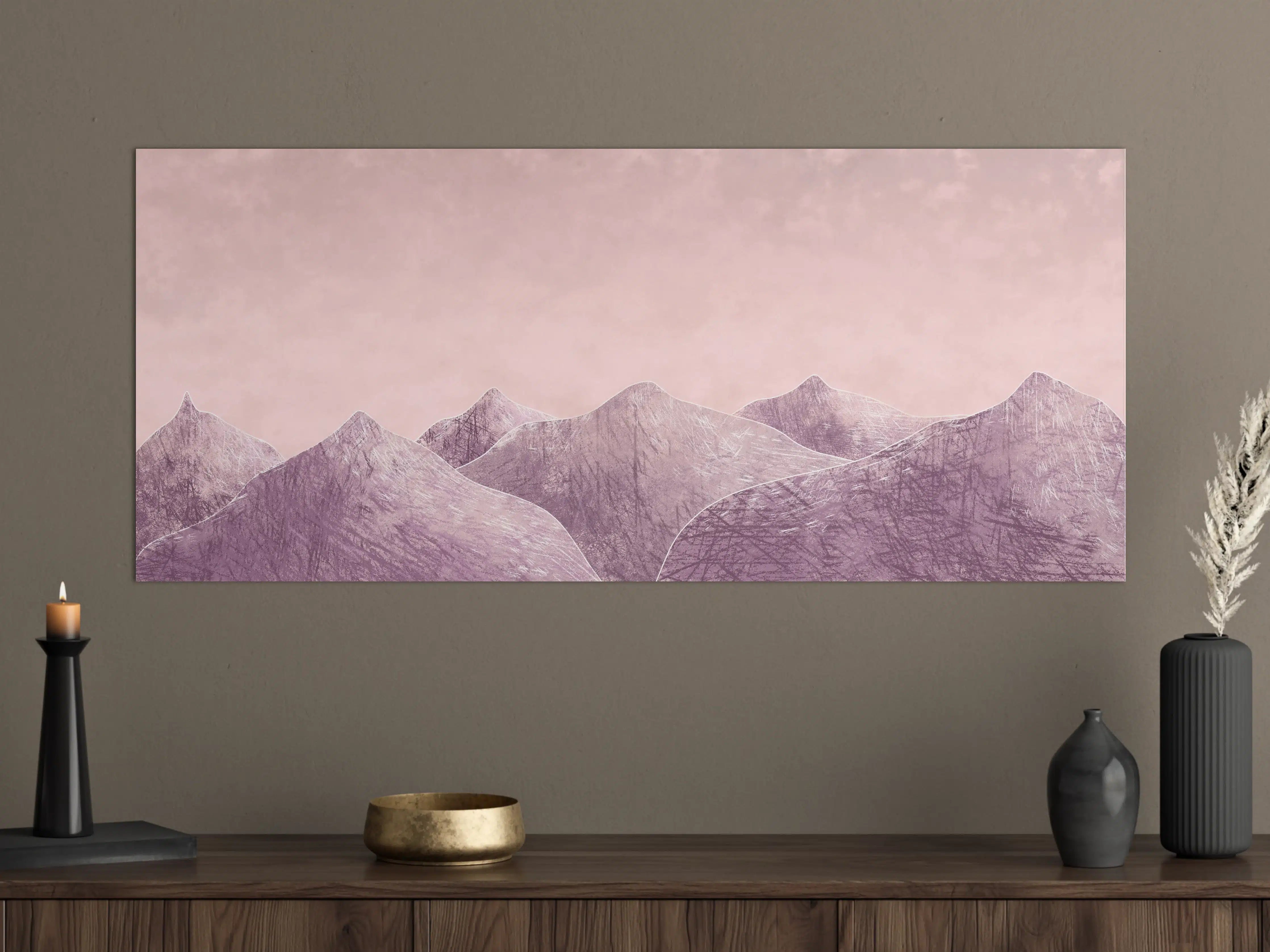 Große Wandbilder - Rosa-lilane Berglandschaft - Kunstmalerei