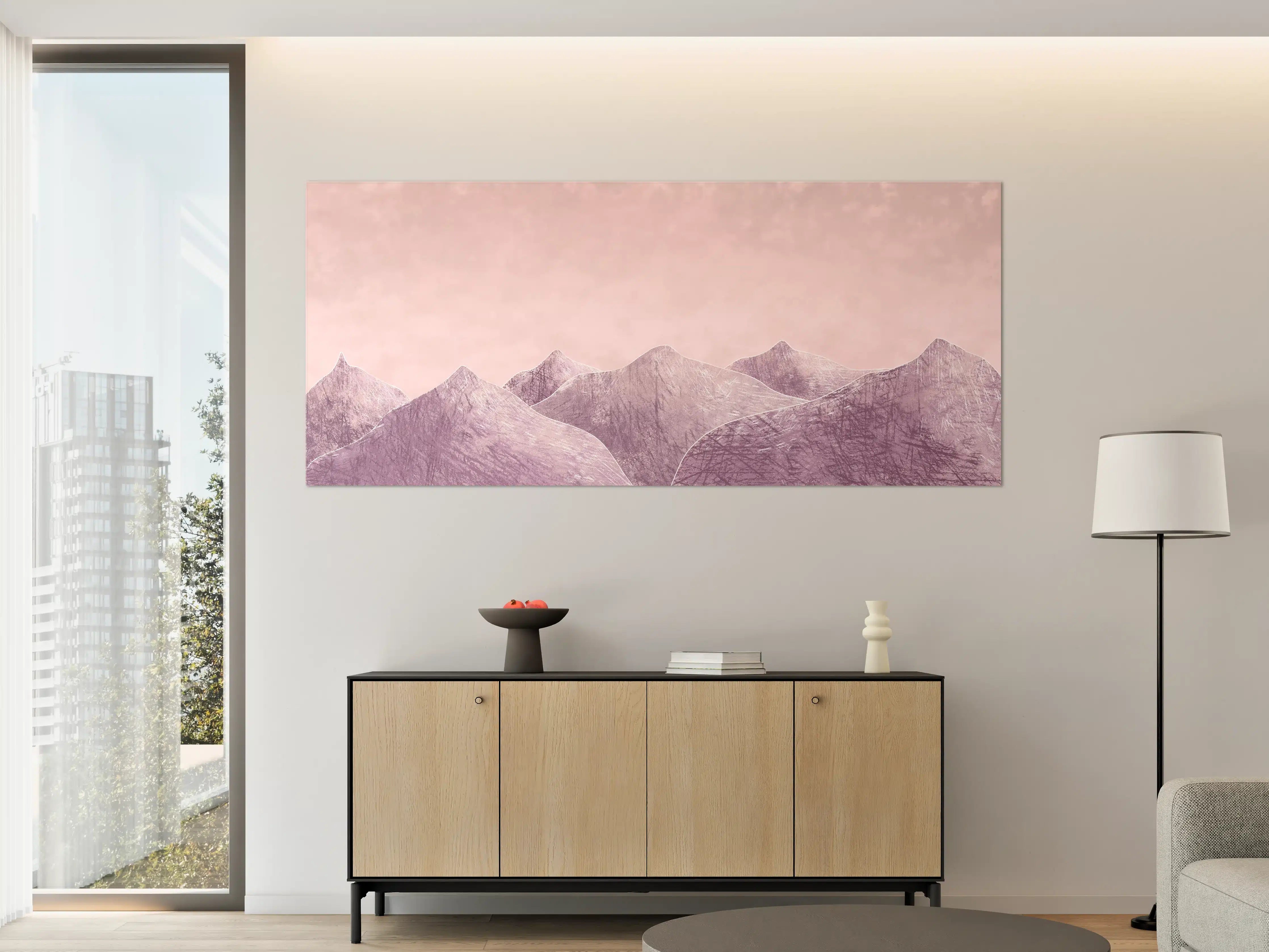 Große Wandbilder - Rosa-lilane Berglandschaft - Kunstmalerei