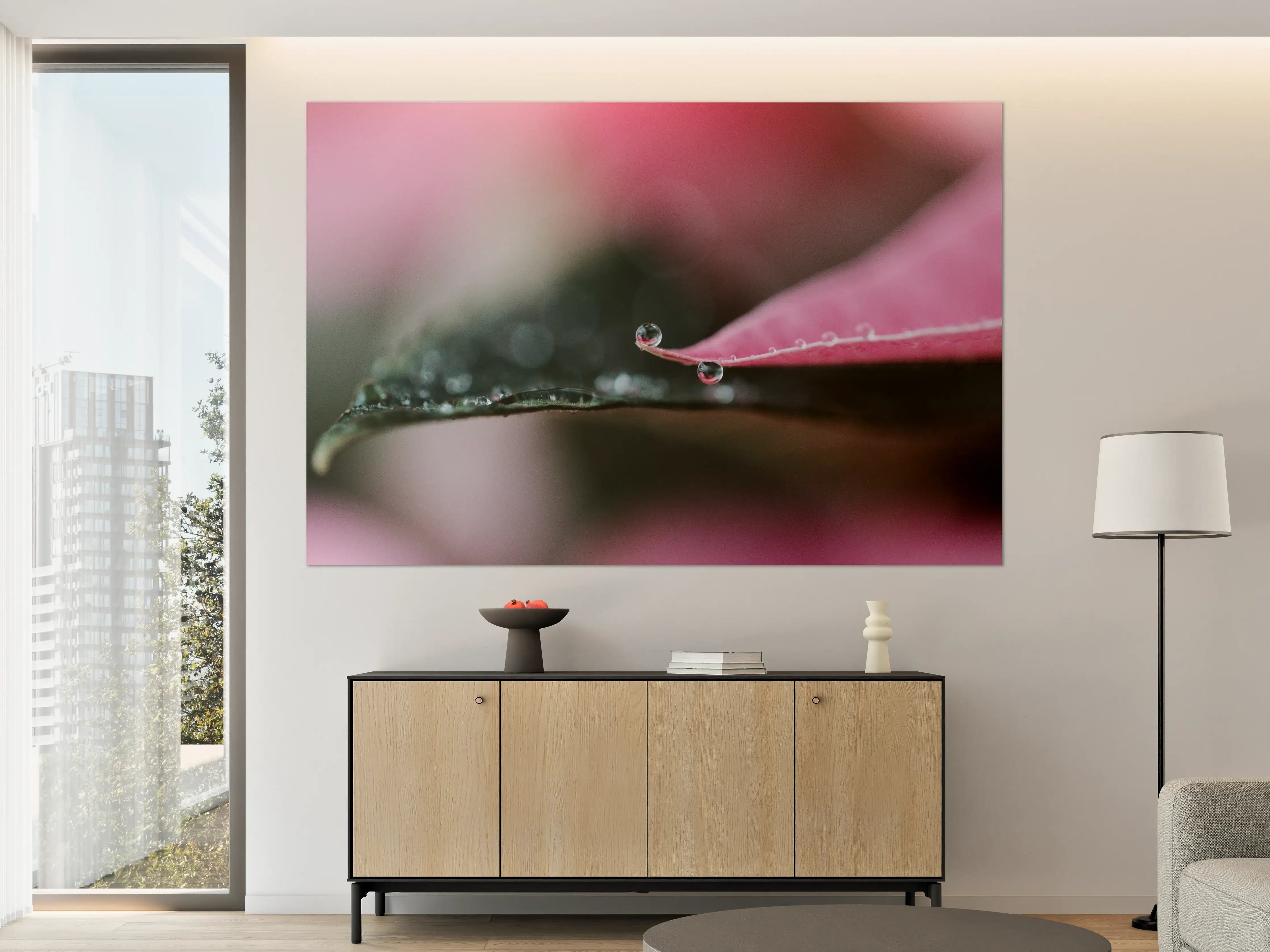 Große Wandbilder - Rosenblatt mit Wassertropfen in Nahaufnahme