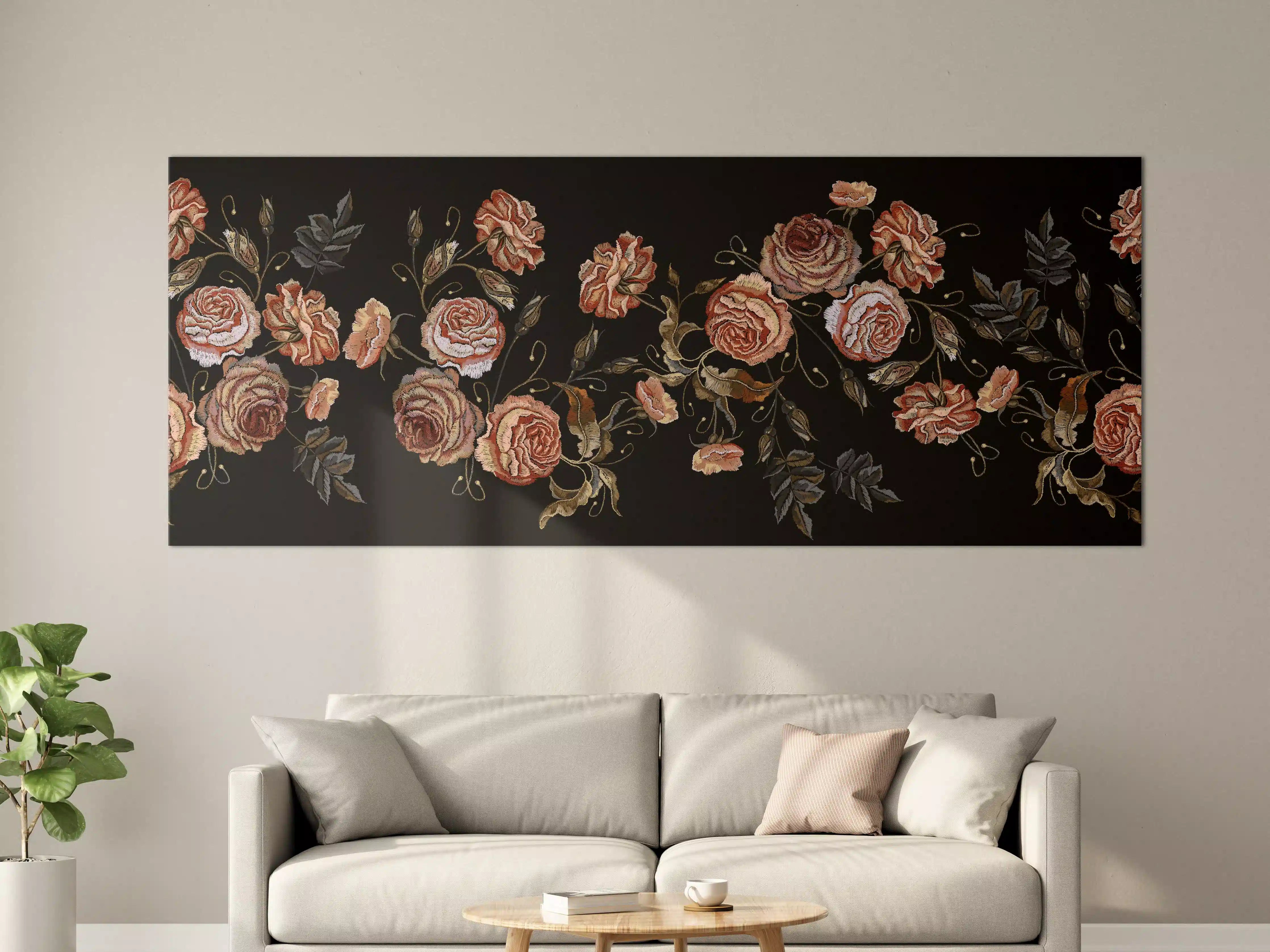 Große Wandbilder - Rosenstickerei Renaissance Schwarz