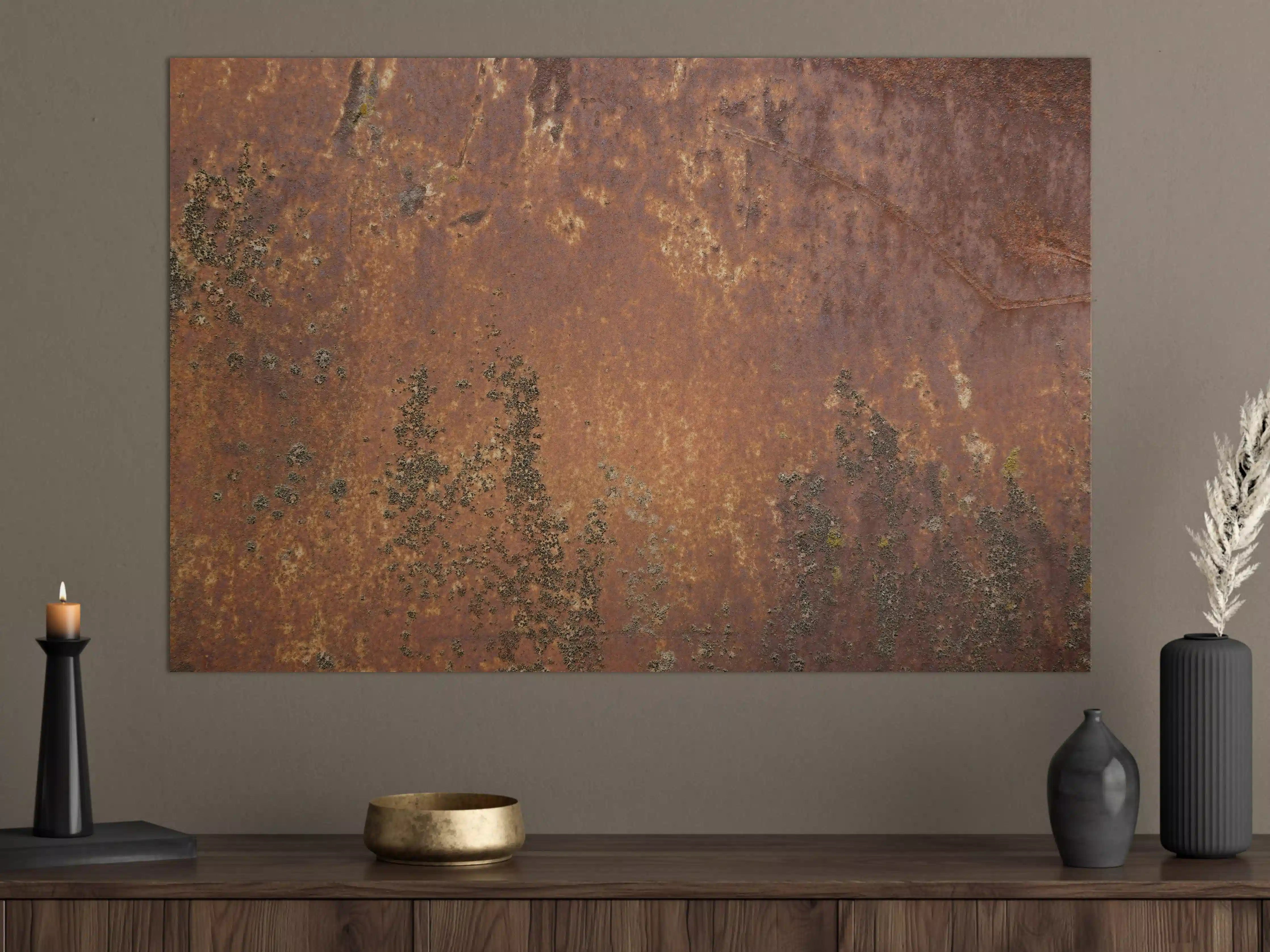 Große Wandbilder - Rostige Metalloberfläche mit grüner Patina