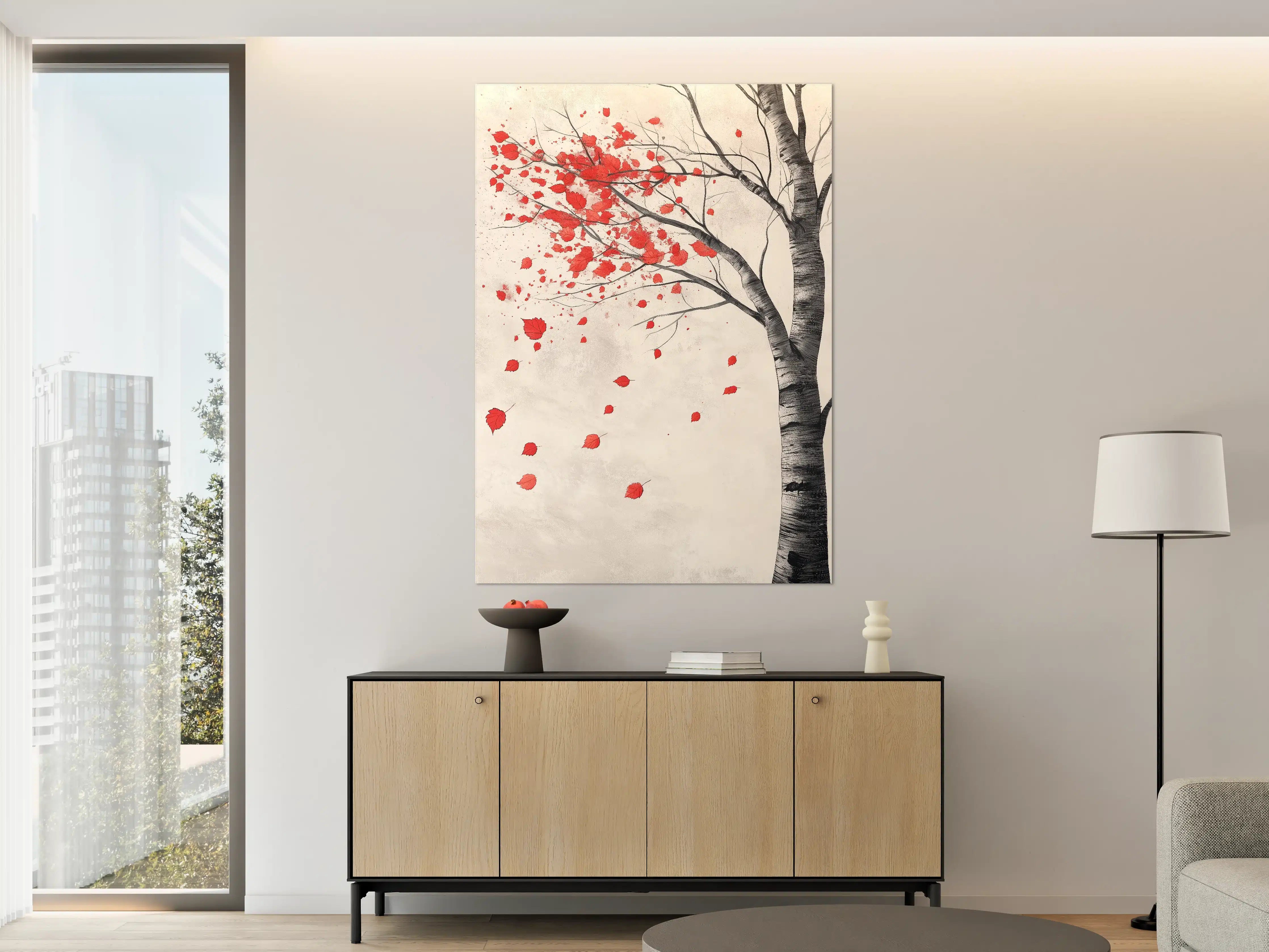 Große Wandbilder - Rote Herbstblätter am Baum