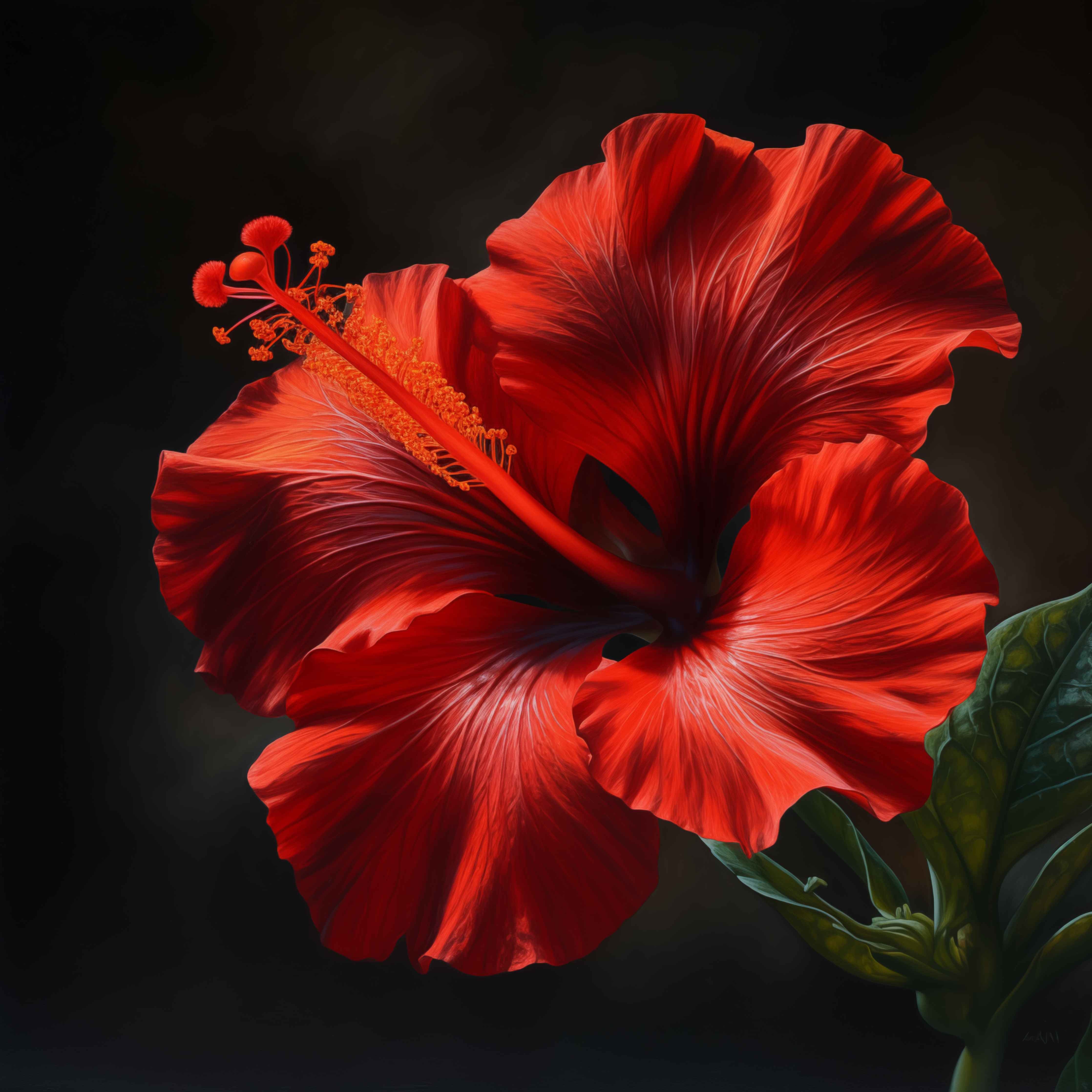 Große Wandbilder-Rote Hibiskusblüte vor dunklem Hintergrund