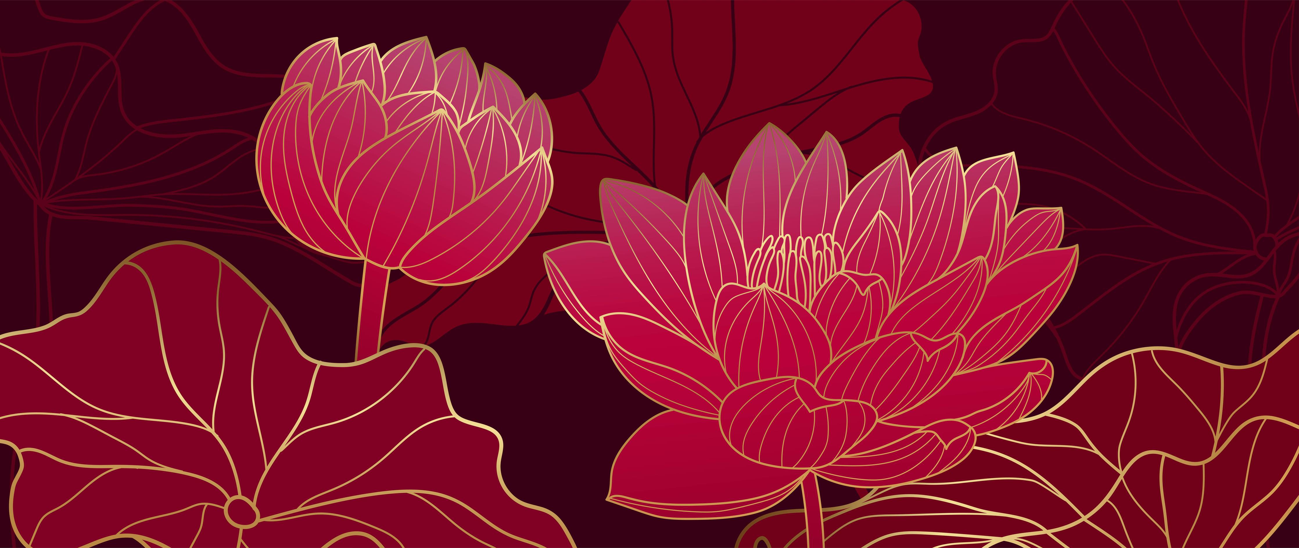 Große Wandbilder-Rote Lotusblüten Lineart Design