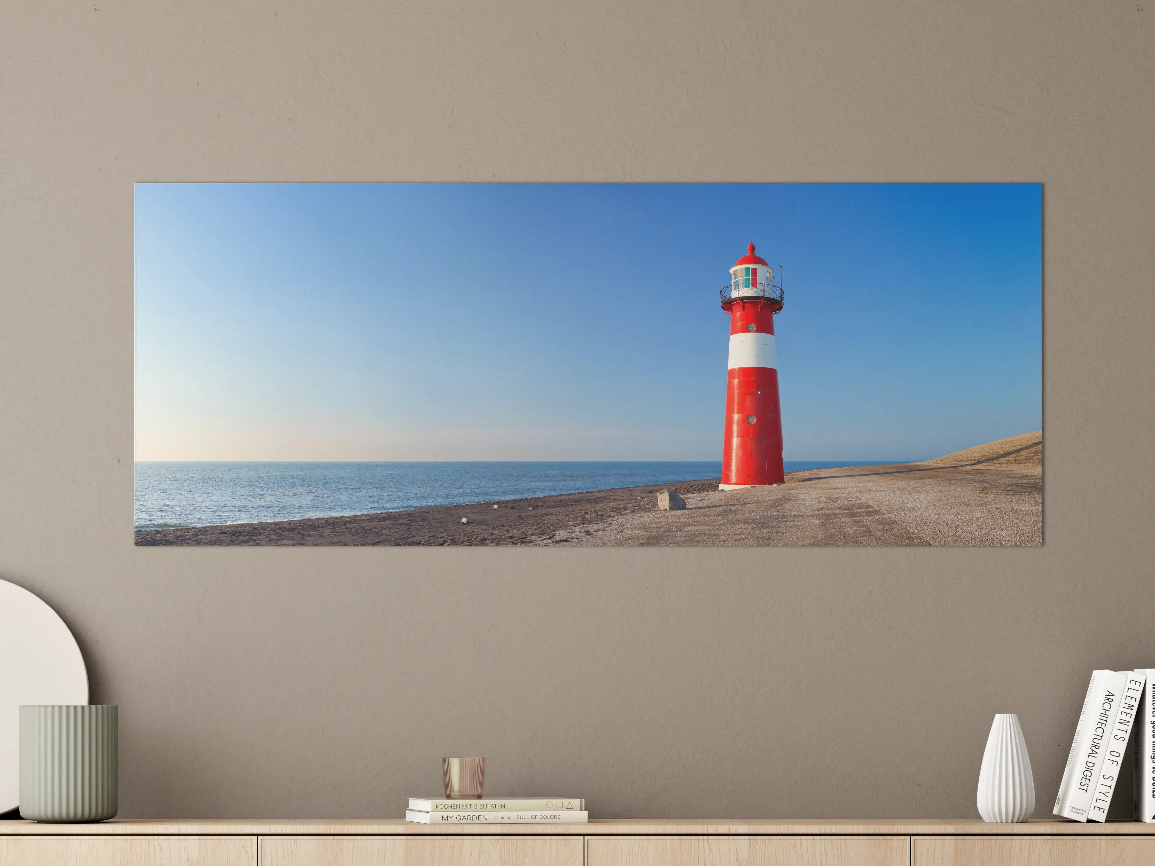 Große Wandbilder - Roter Leuchtturm am Meer