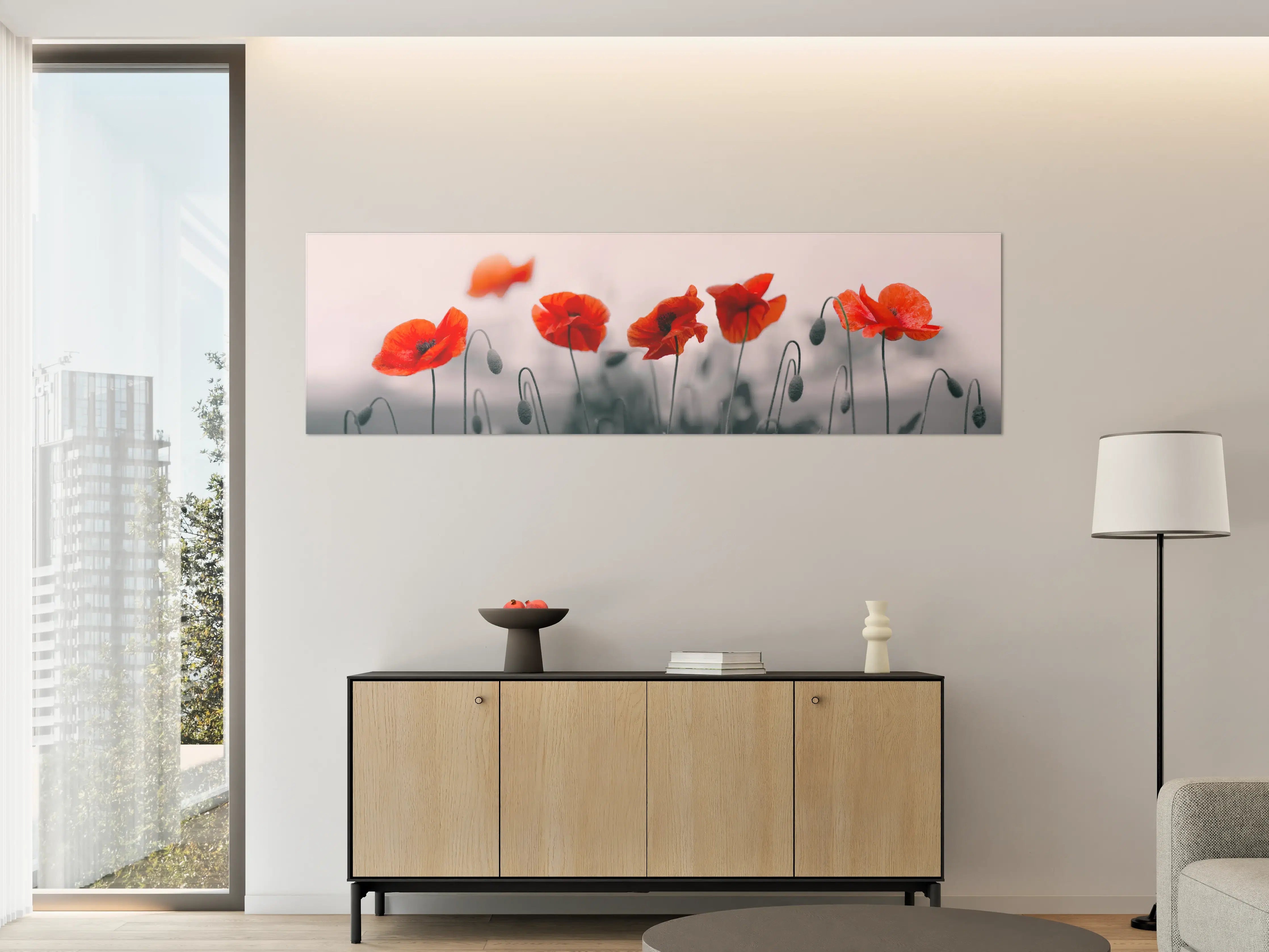 Große Wandbilder - Roter Mohn auf hellem Hintergrund