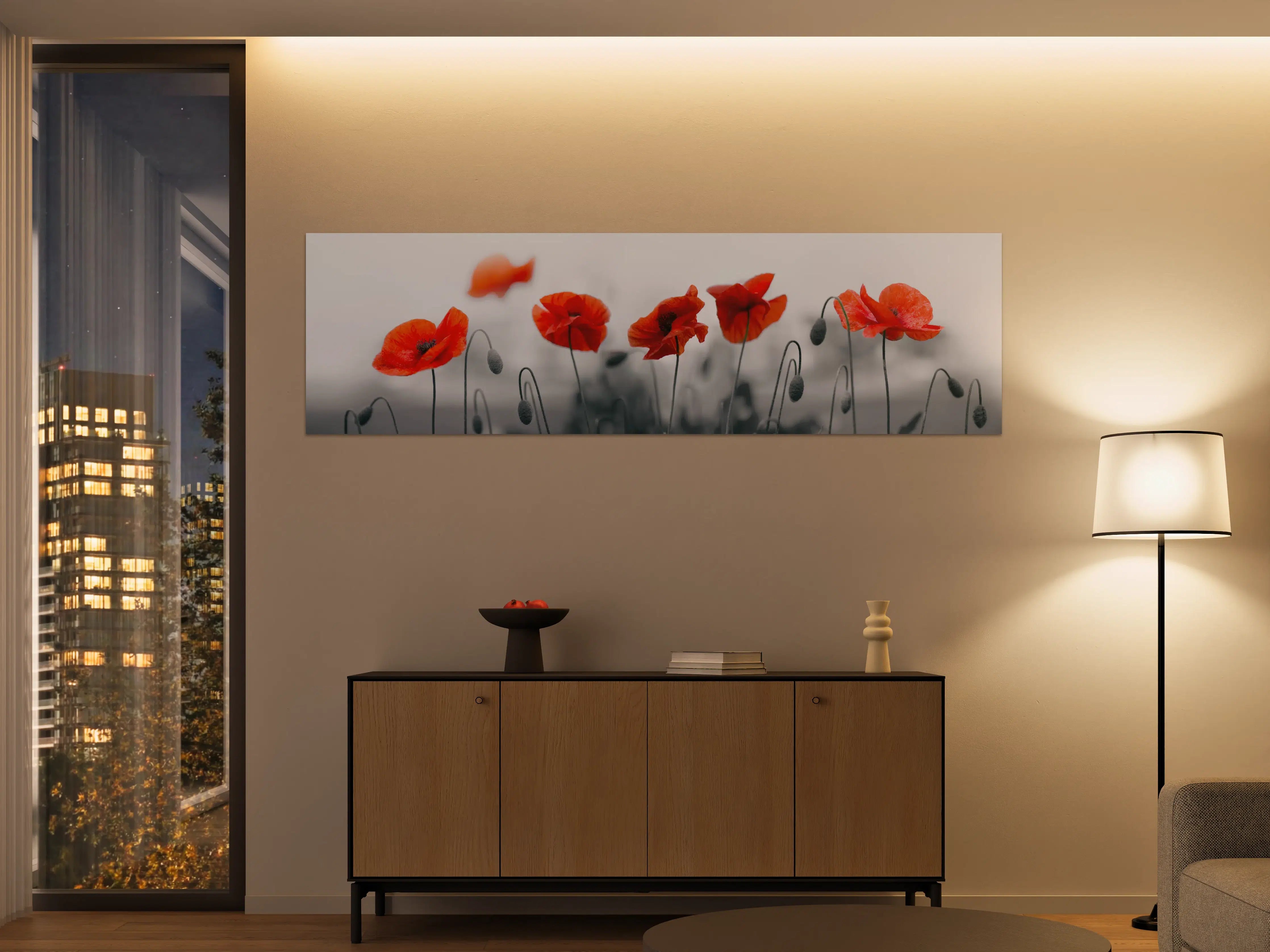Große Wandbilder - Roter Mohn auf hellem Hintergrund