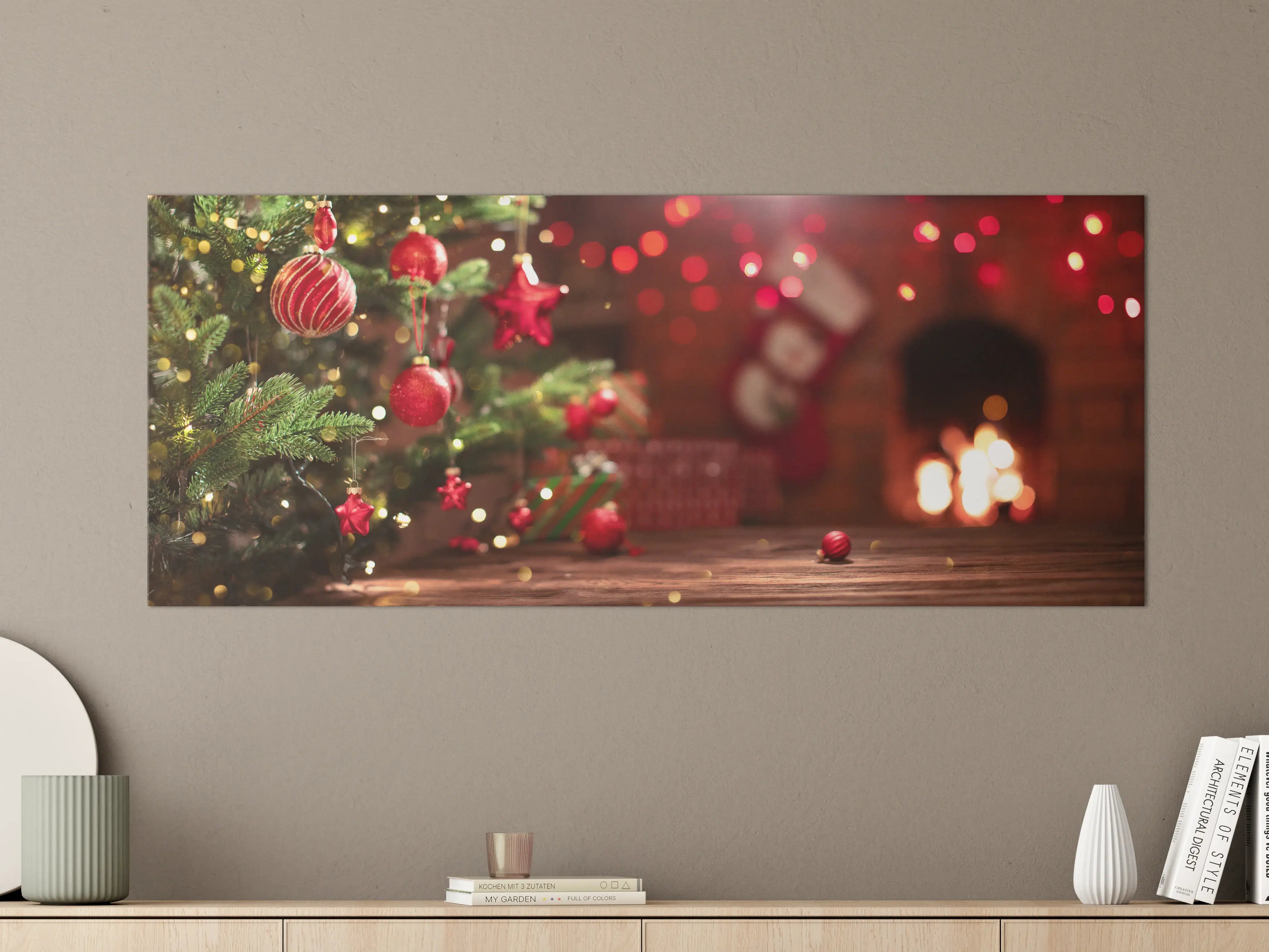 Große Wandbilder - Roter Weihnachtsbaum mit Deko