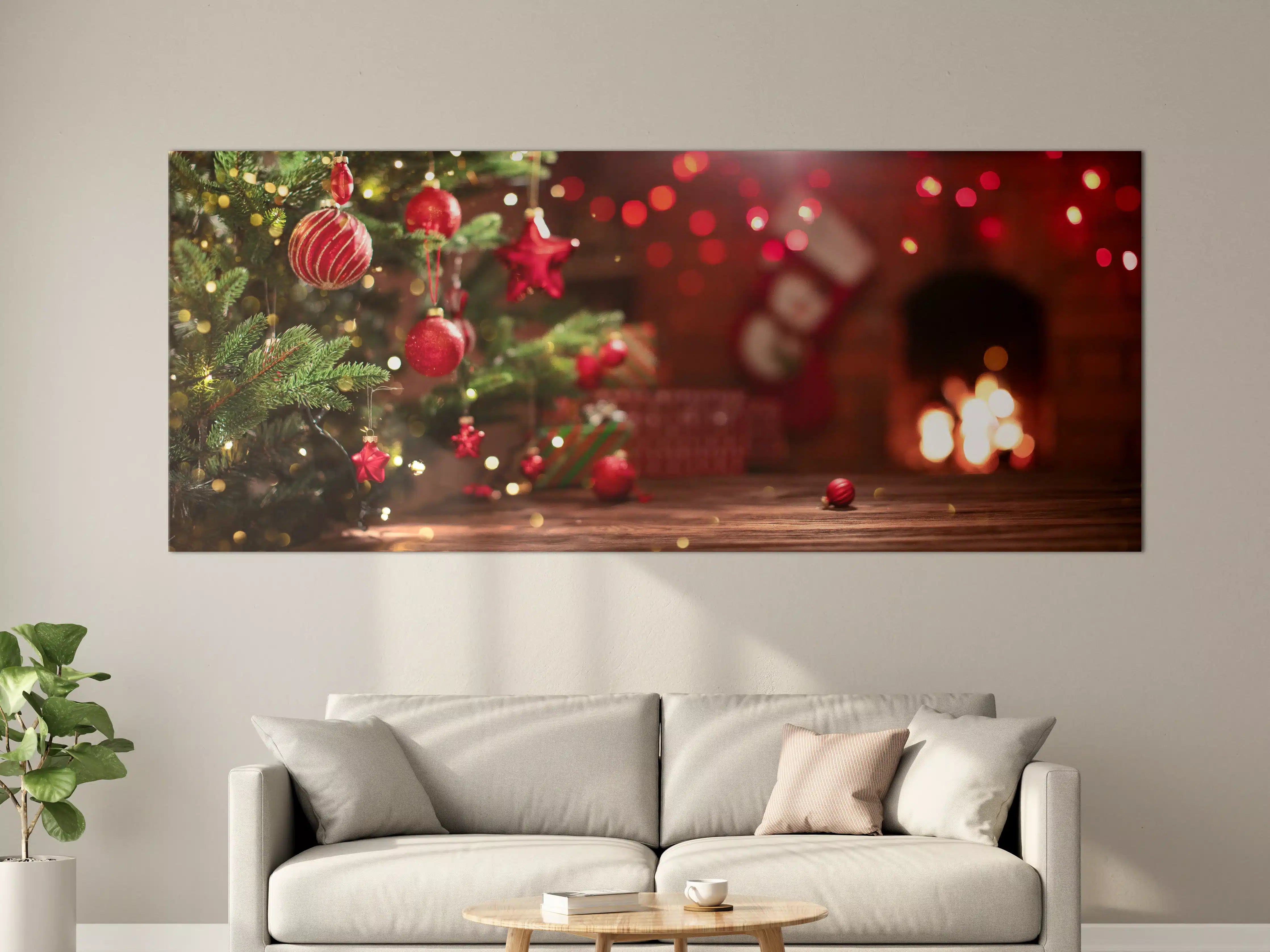 Große Wandbilder - Roter Weihnachtsbaum mit Deko