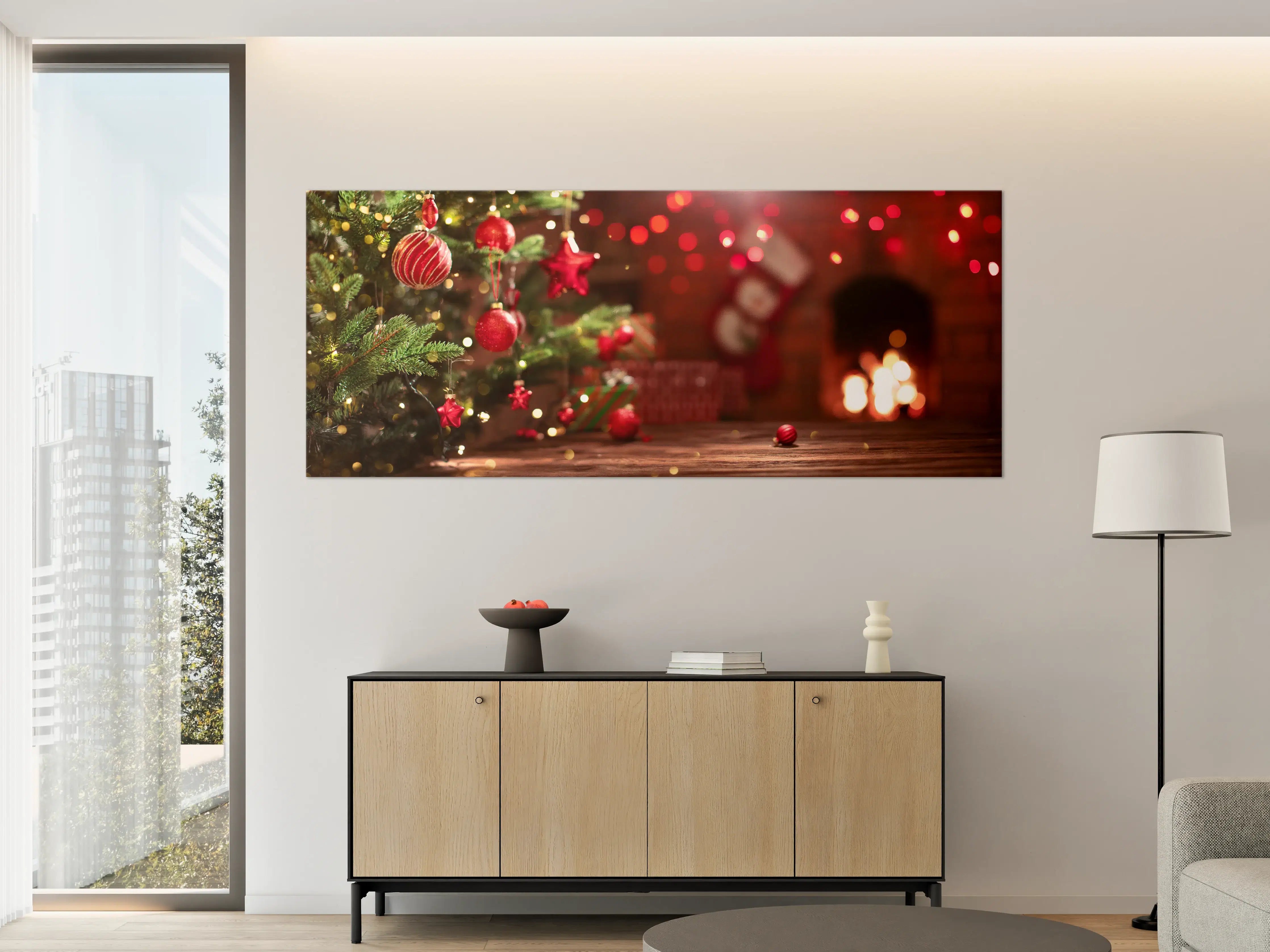 Große Wandbilder - Roter Weihnachtsbaum mit Deko
