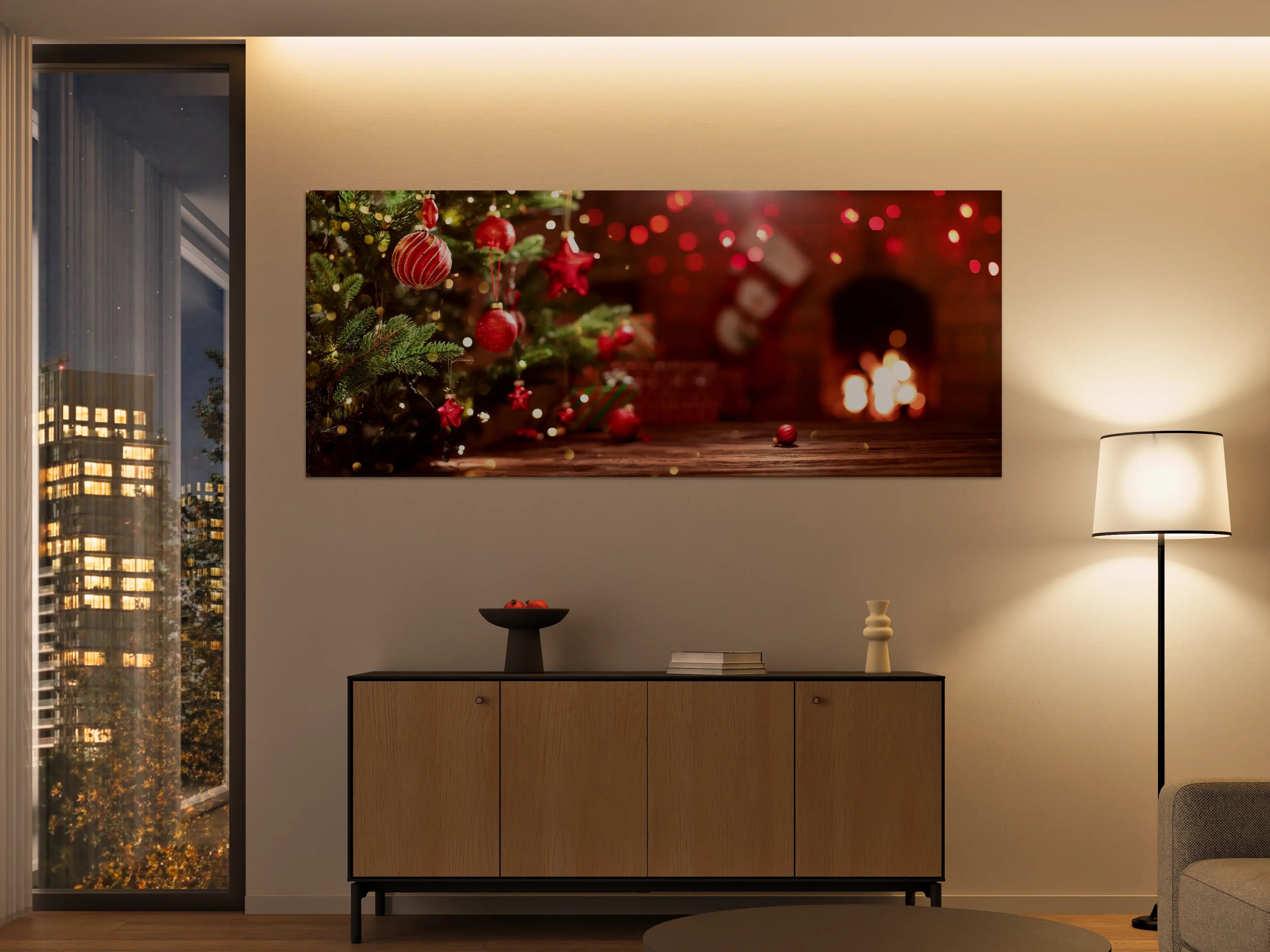Große Wandbilder - Roter Weihnachtsbaum mit Deko