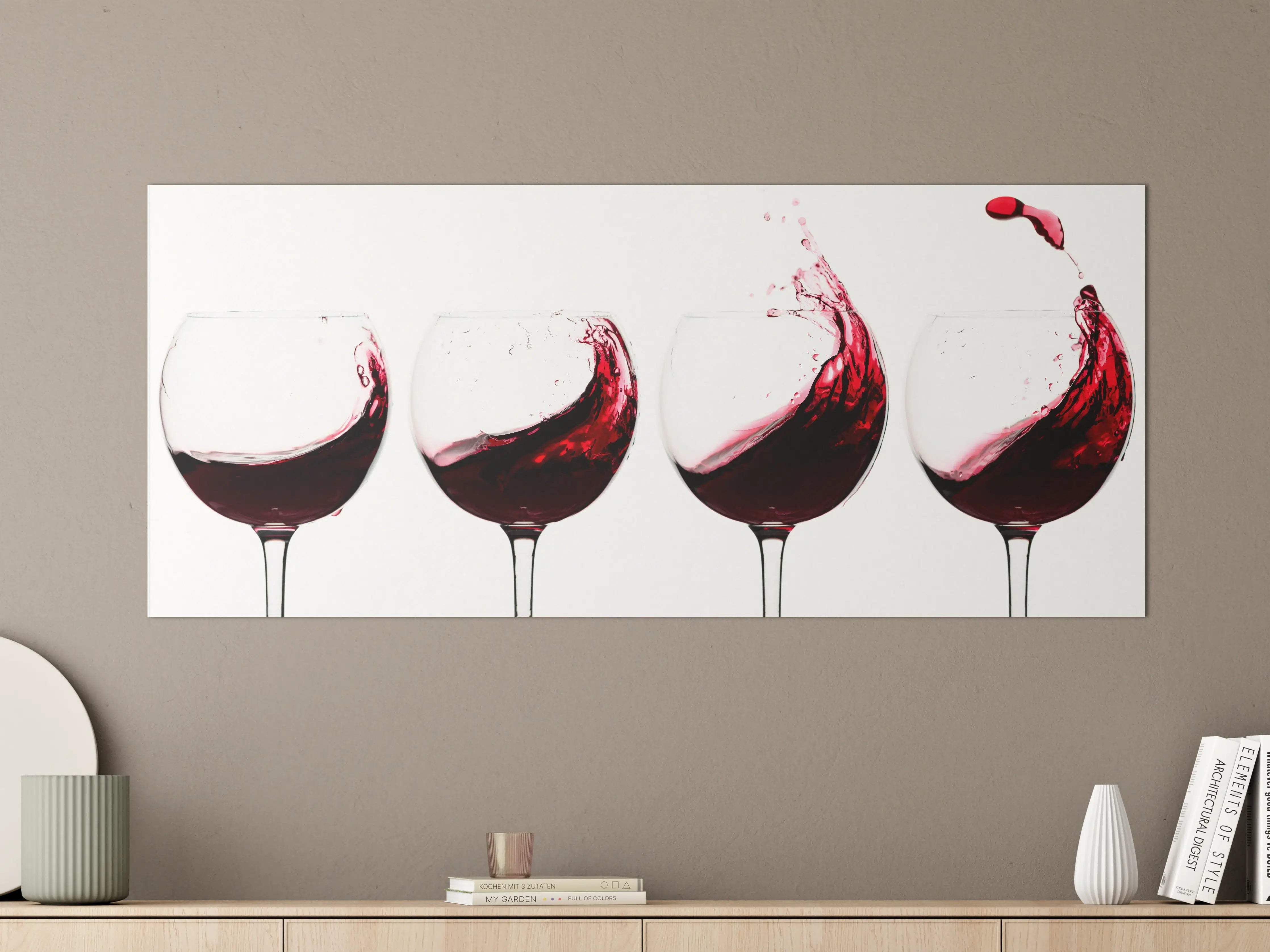 Große Wandbilder - Rotwein-Splash in Weingläsern