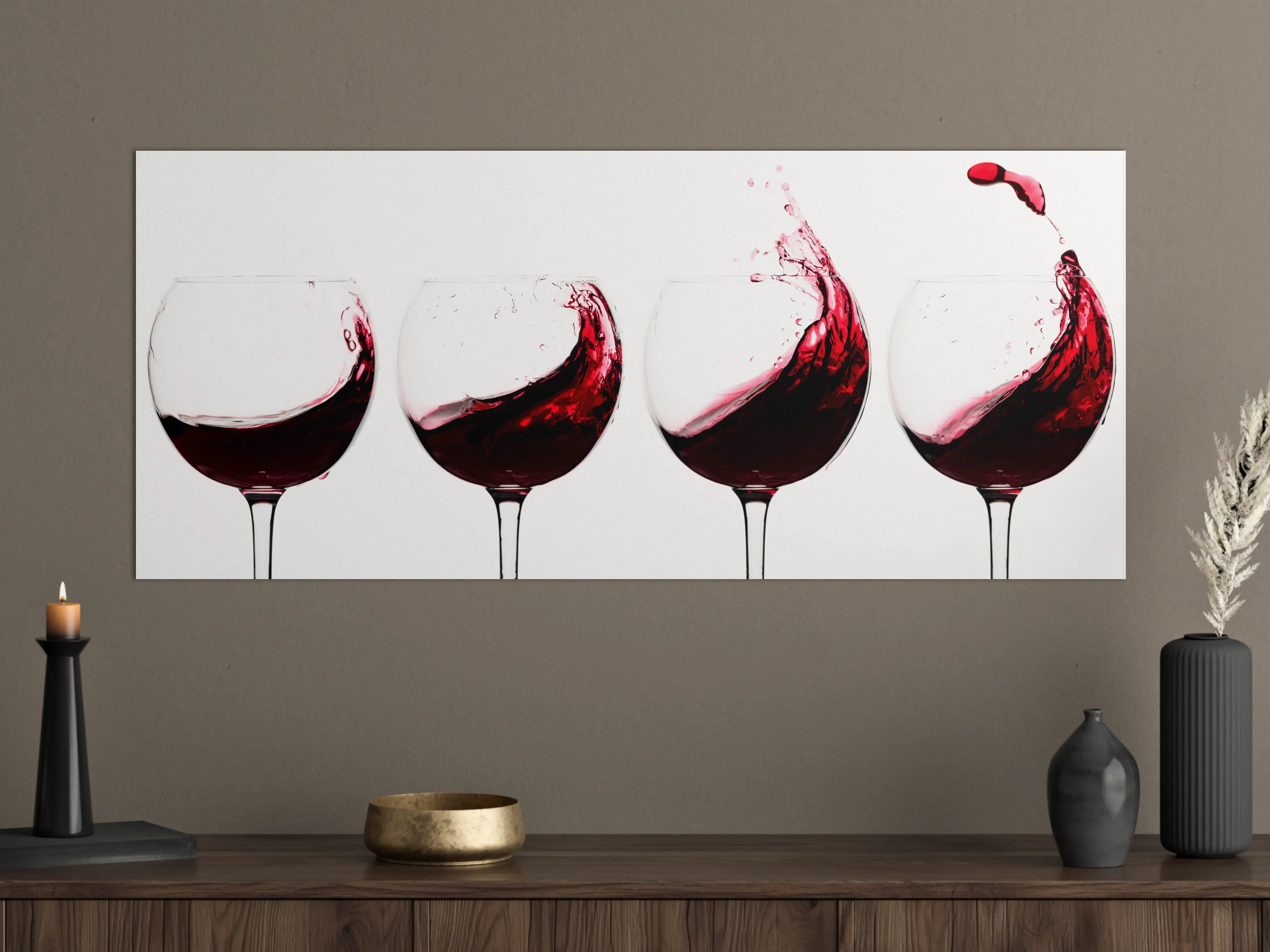 Große Wandbilder - Rotwein-Splash in Weingläsern