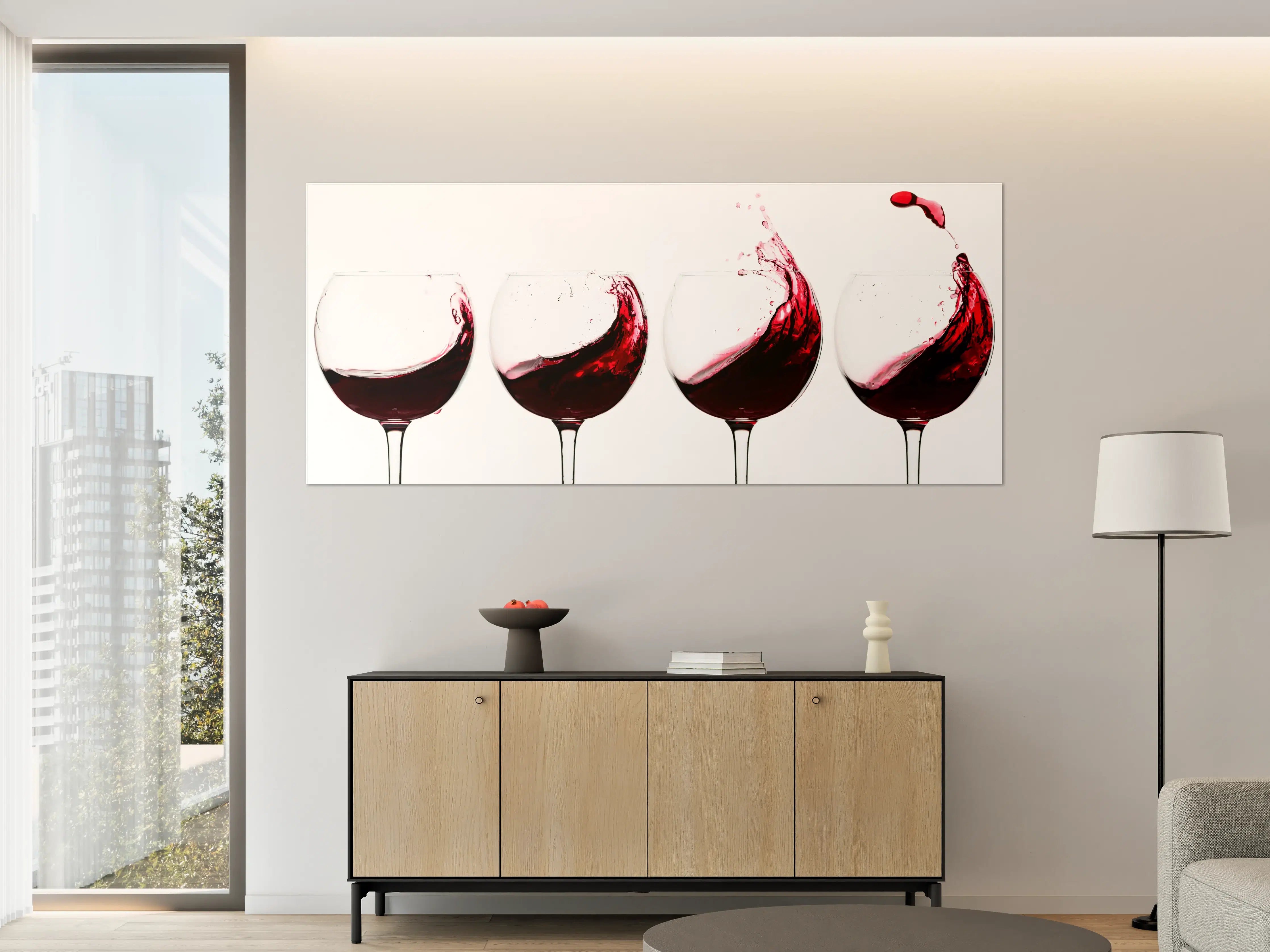 Große Wandbilder - Rotwein-Splash in Weingläsern
