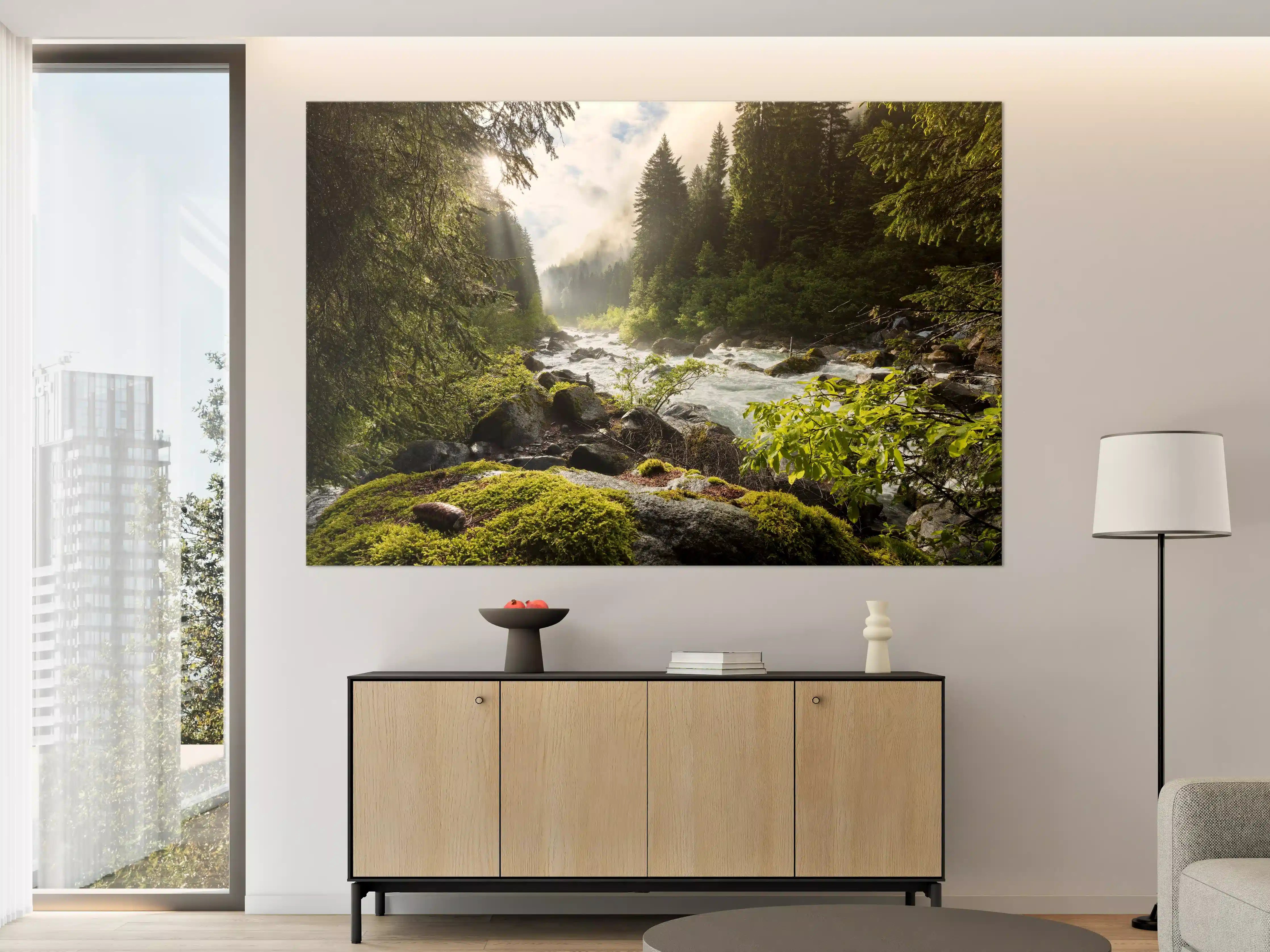 Große Wandbilder - Ruhiger Fluss mitten im Wald
