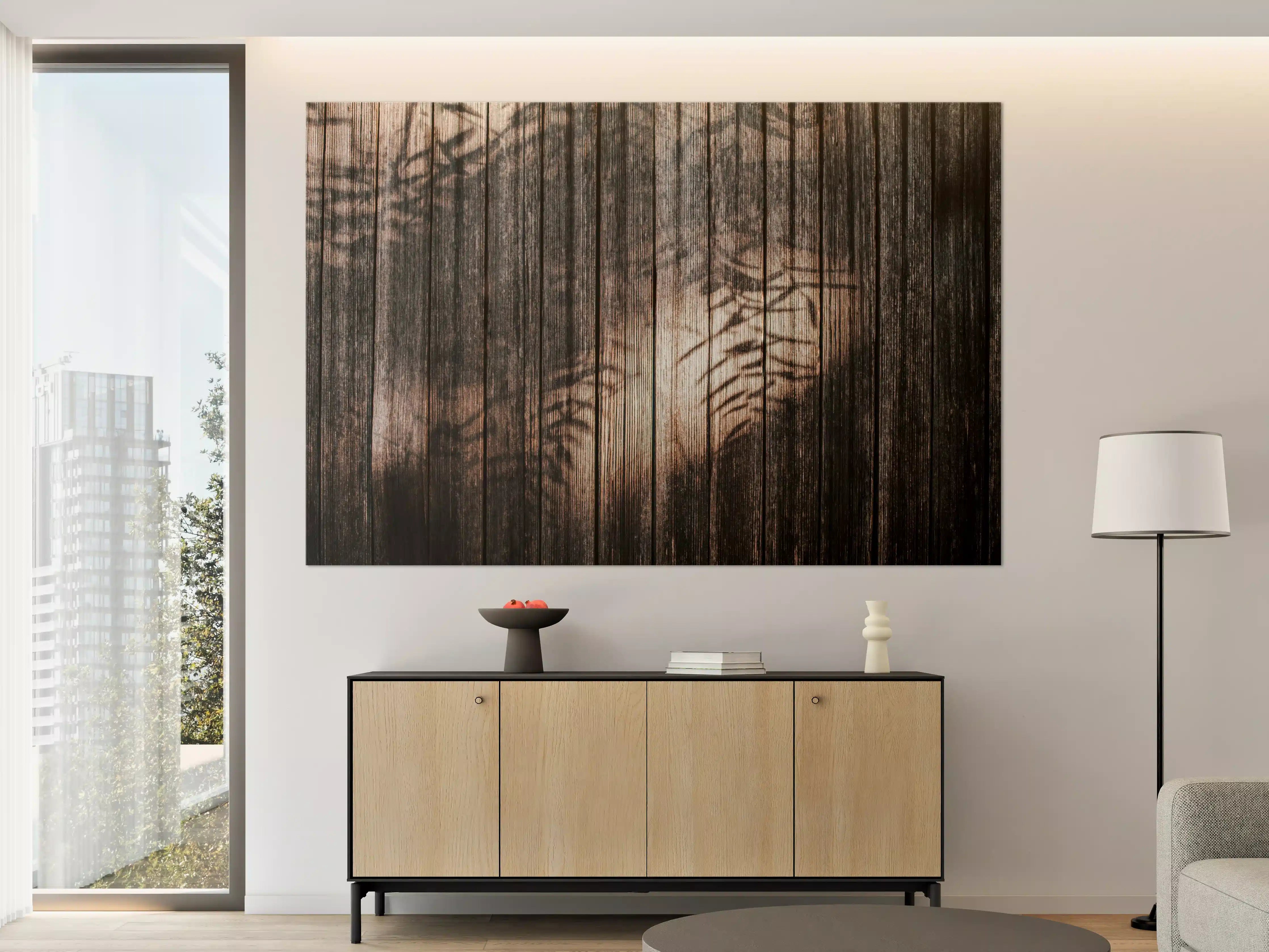 Große Wandbilder - Rustikale Holzwand mit dunkler Maserung