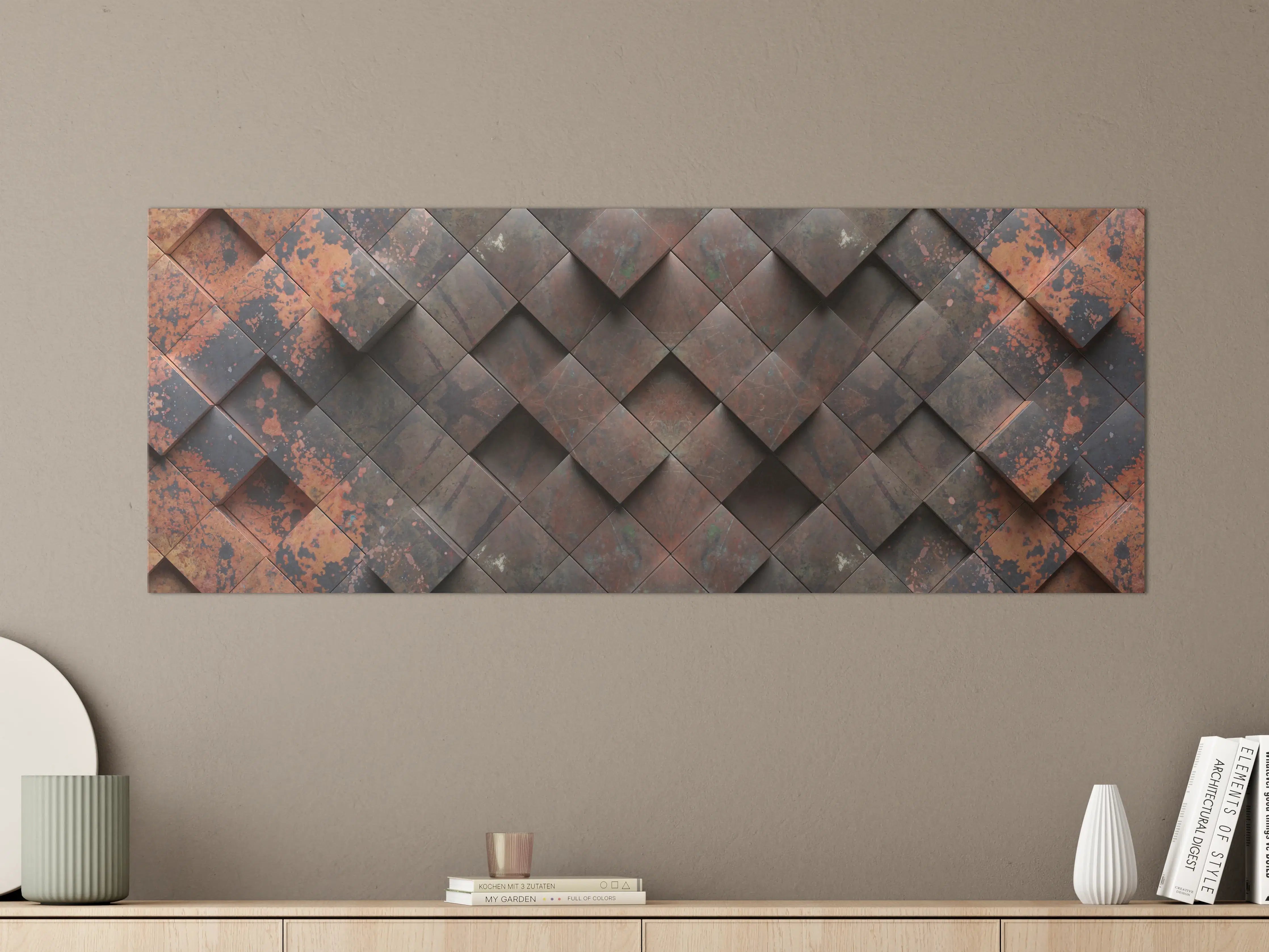 Große Wandbilder - Rustikale Metallschindeln in Erdtönen