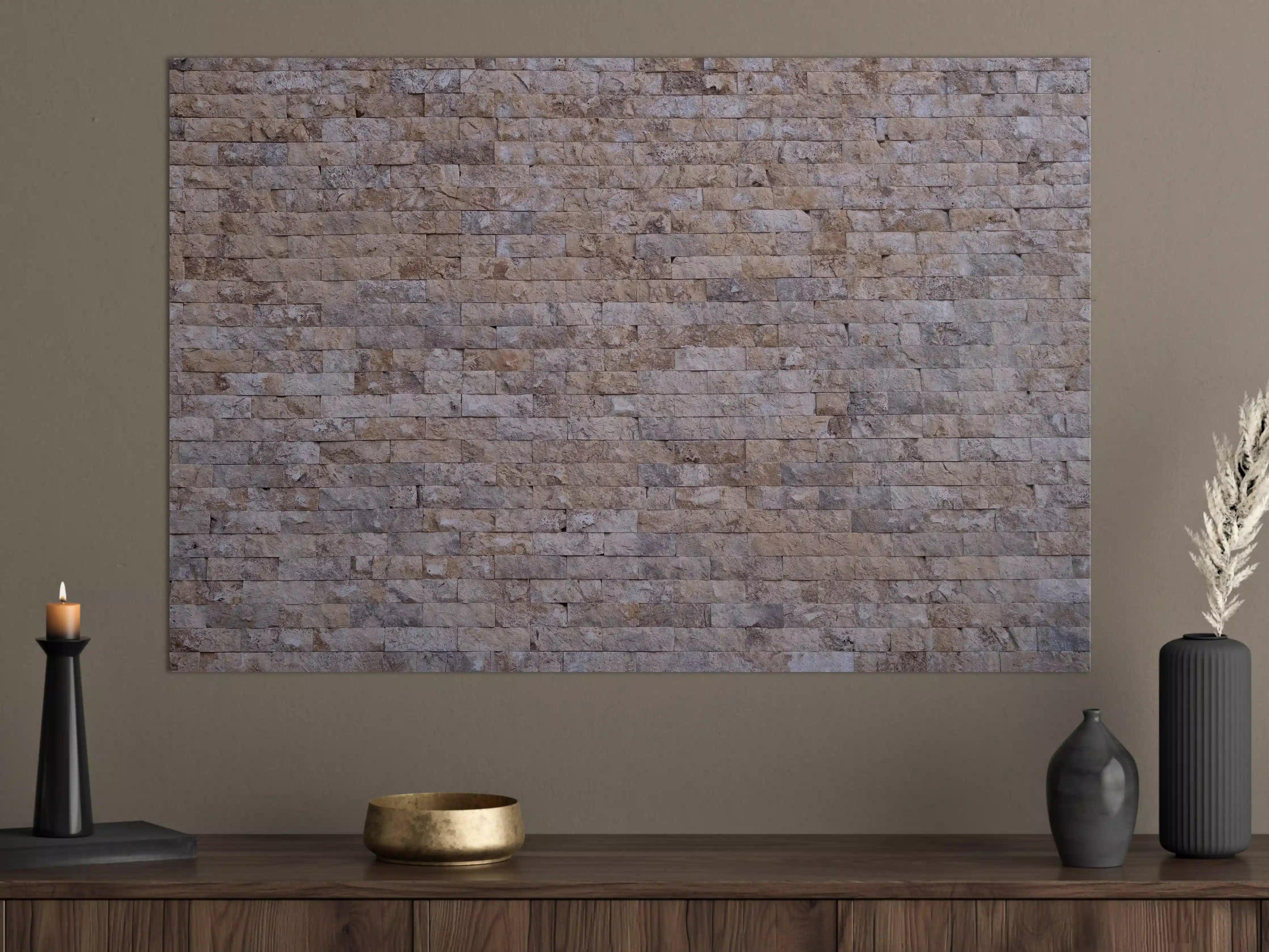 Große Wandbilder - Rustikale Steinmauer mit erdigen Tönen