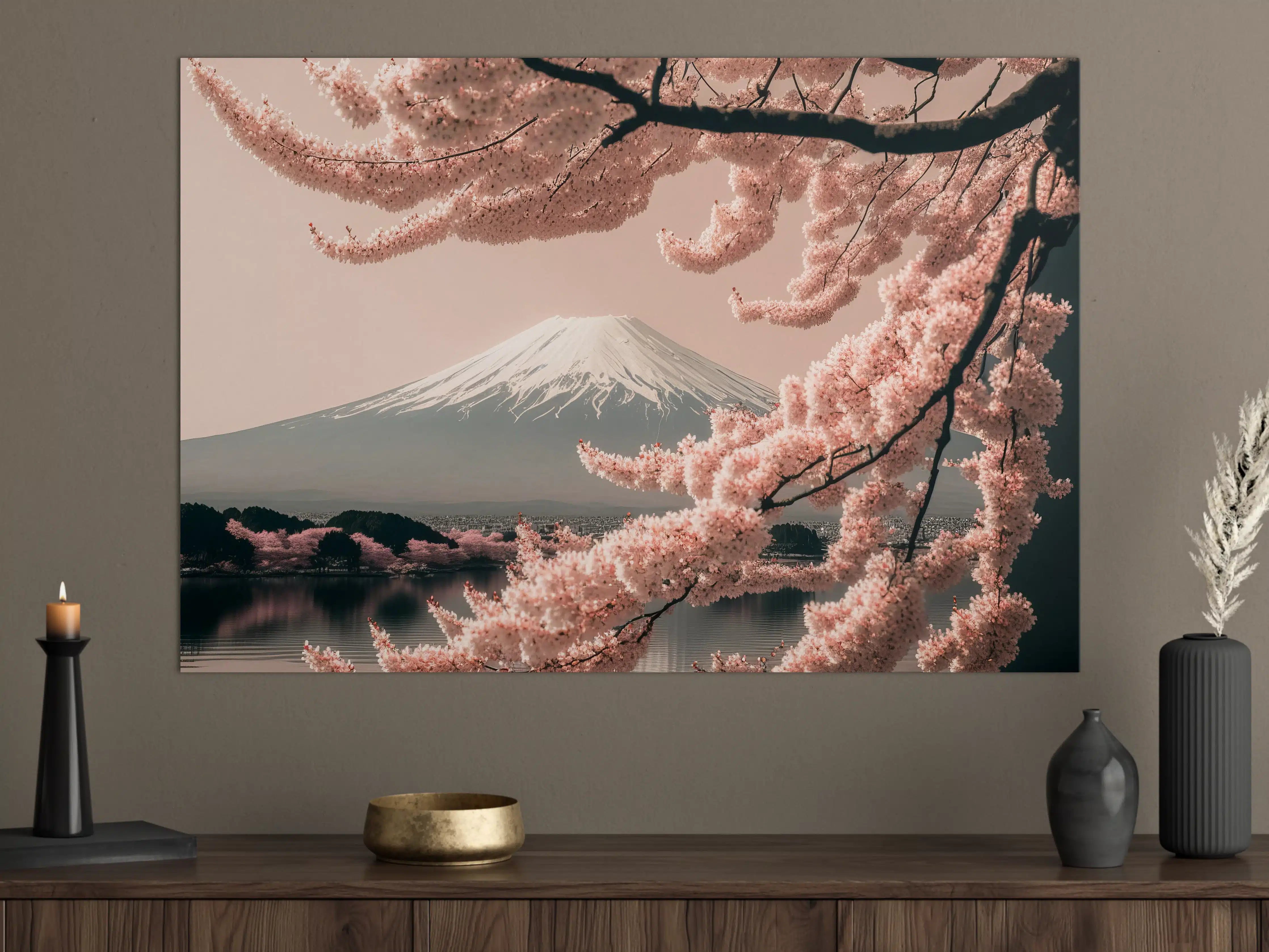 Große Wandbilder - Sakura Baum mit Fuji Berg im Hintergrund