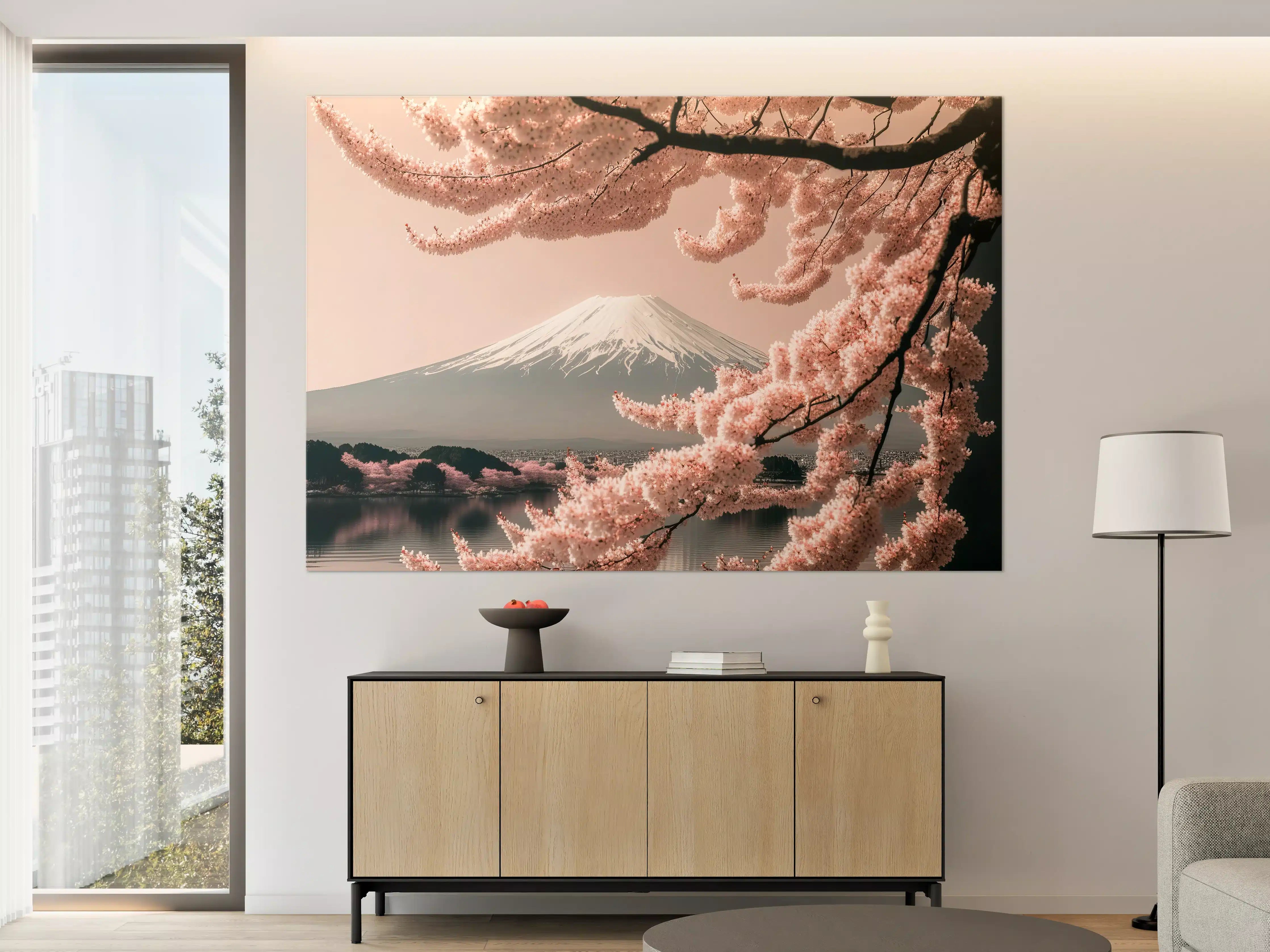 Große Wandbilder - Sakura Baum mit Fuji Berg im Hintergrund