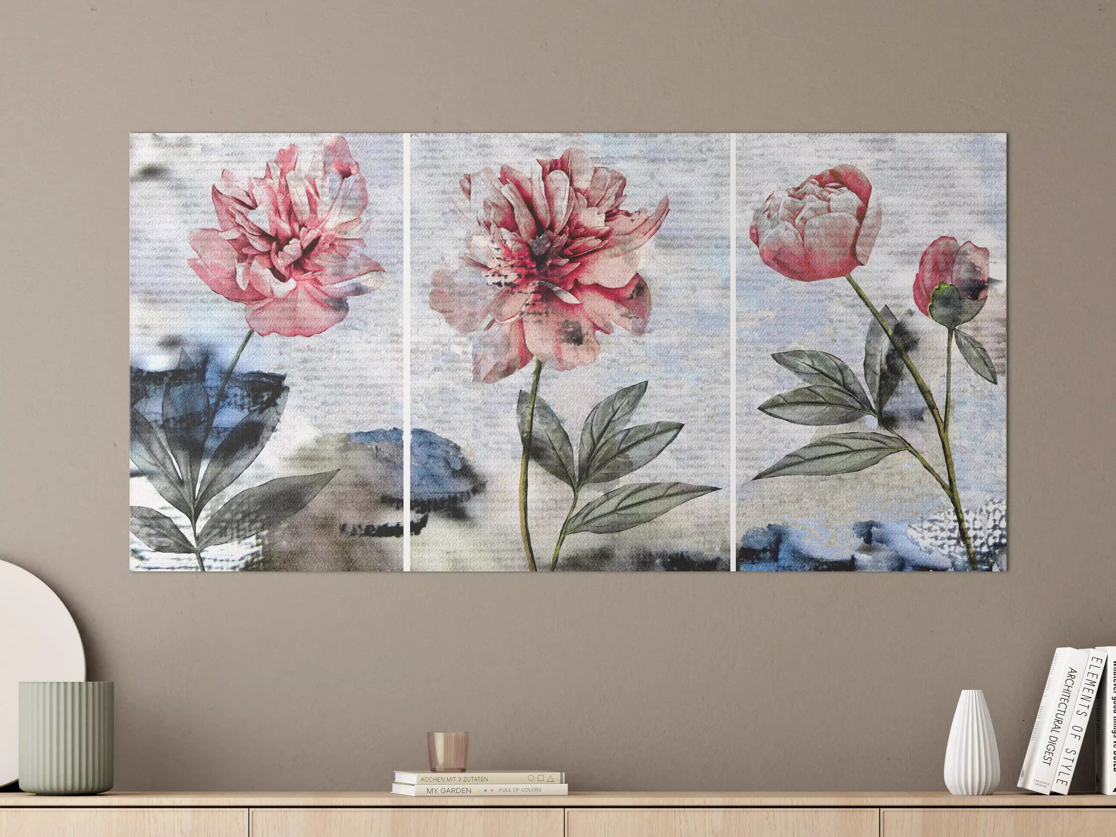 Große Wandbilder - Sammlung von rosa Blumen - Ölgemälden