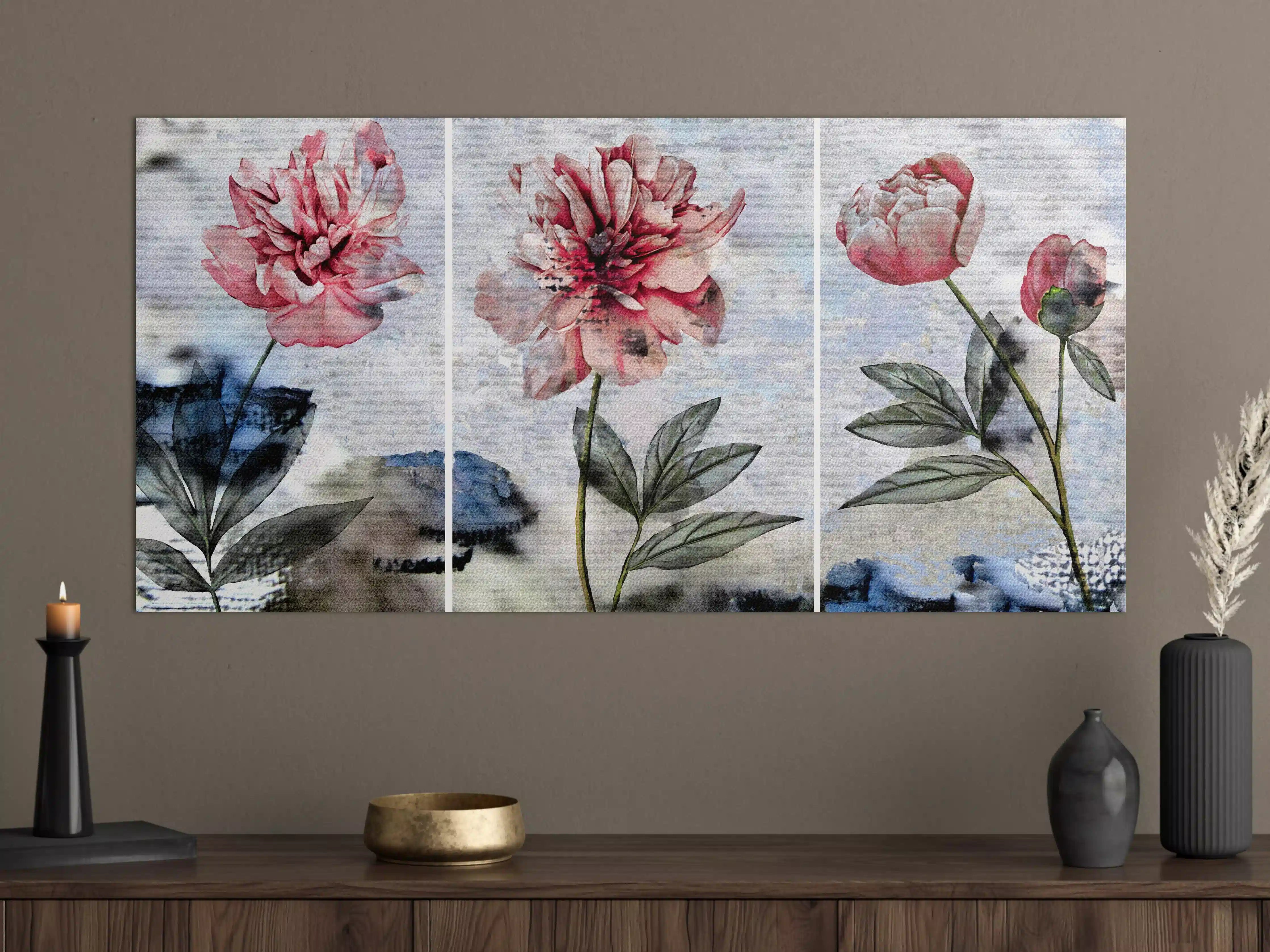 Große Wandbilder - Sammlung von rosa Blumen - Ölgemälden