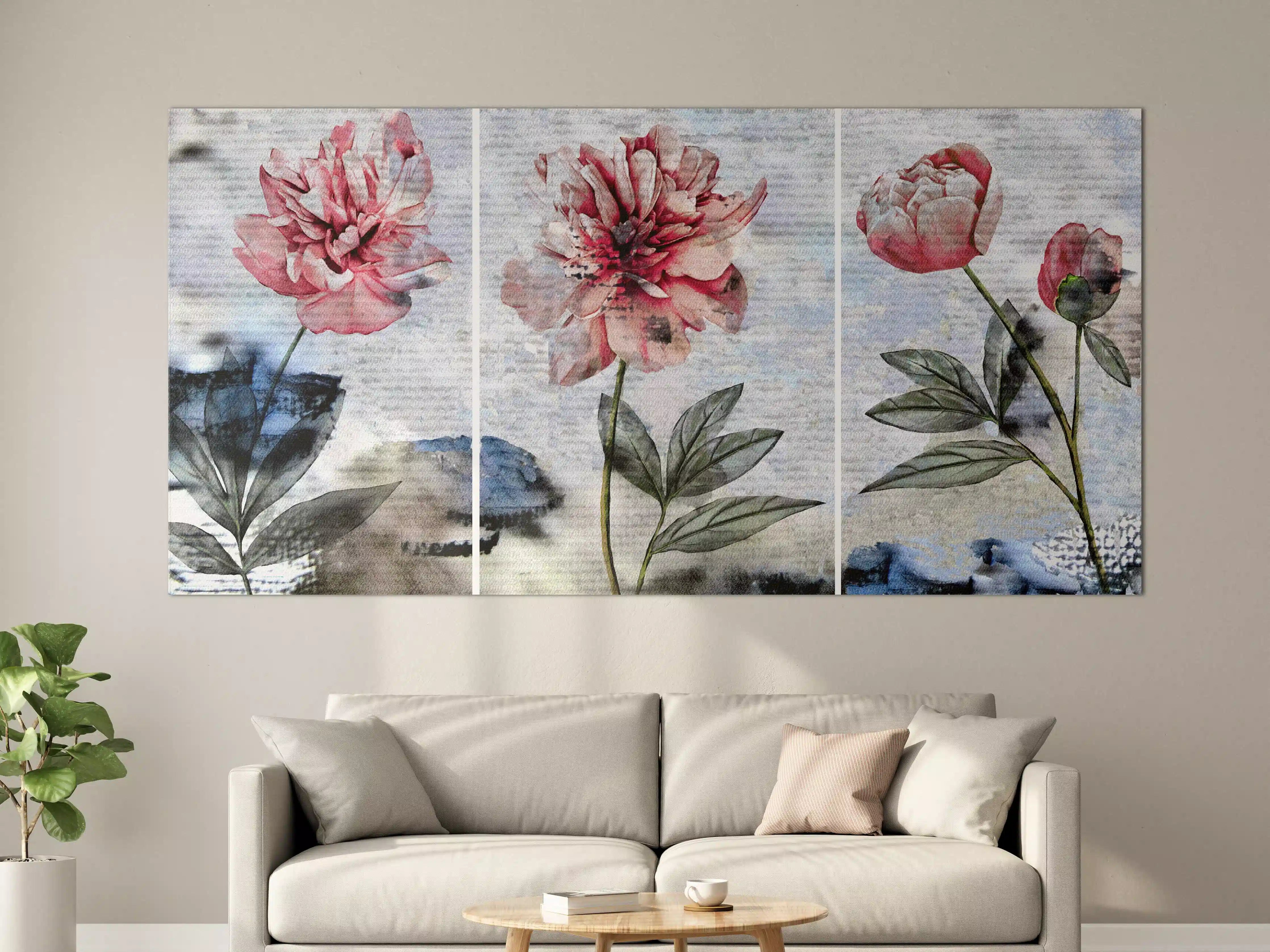 Große Wandbilder - Sammlung von rosa Blumen - Ölgemälden