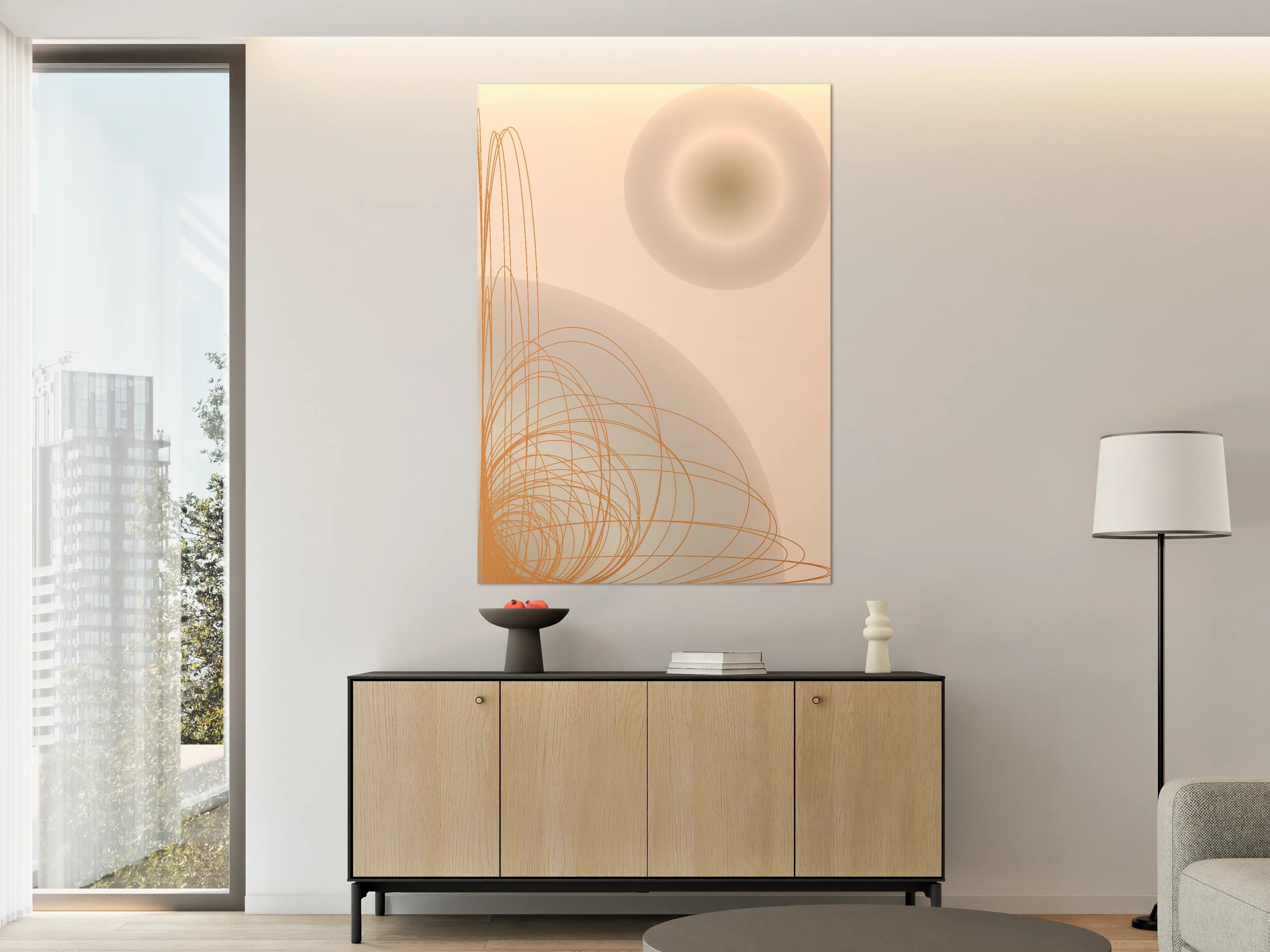 Große Wandbilder - Sanfte Beige-Töne mit geometrischer Linienführung
