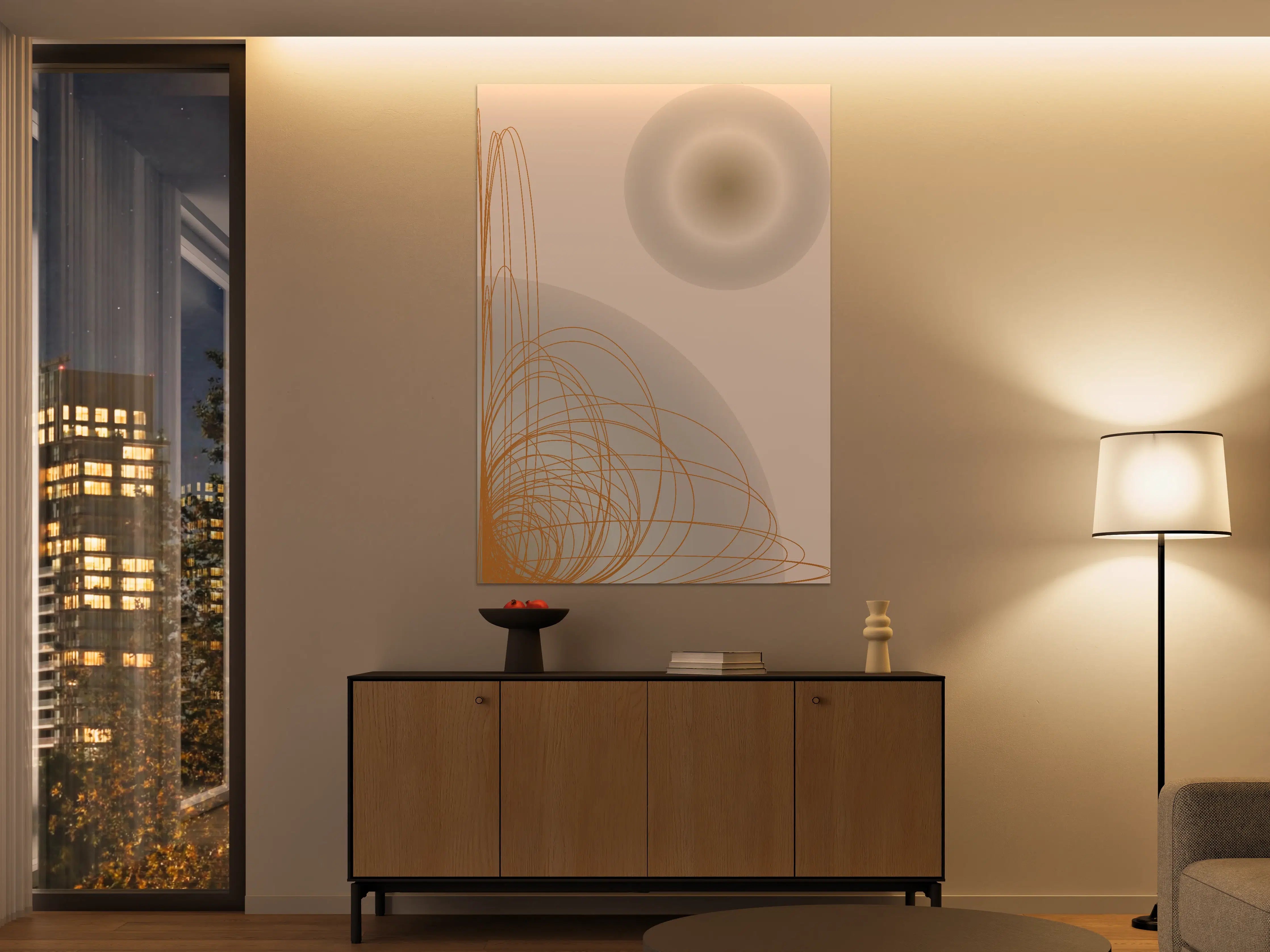 Große Wandbilder - Sanfte Beige-Töne mit geometrischer Linienführung