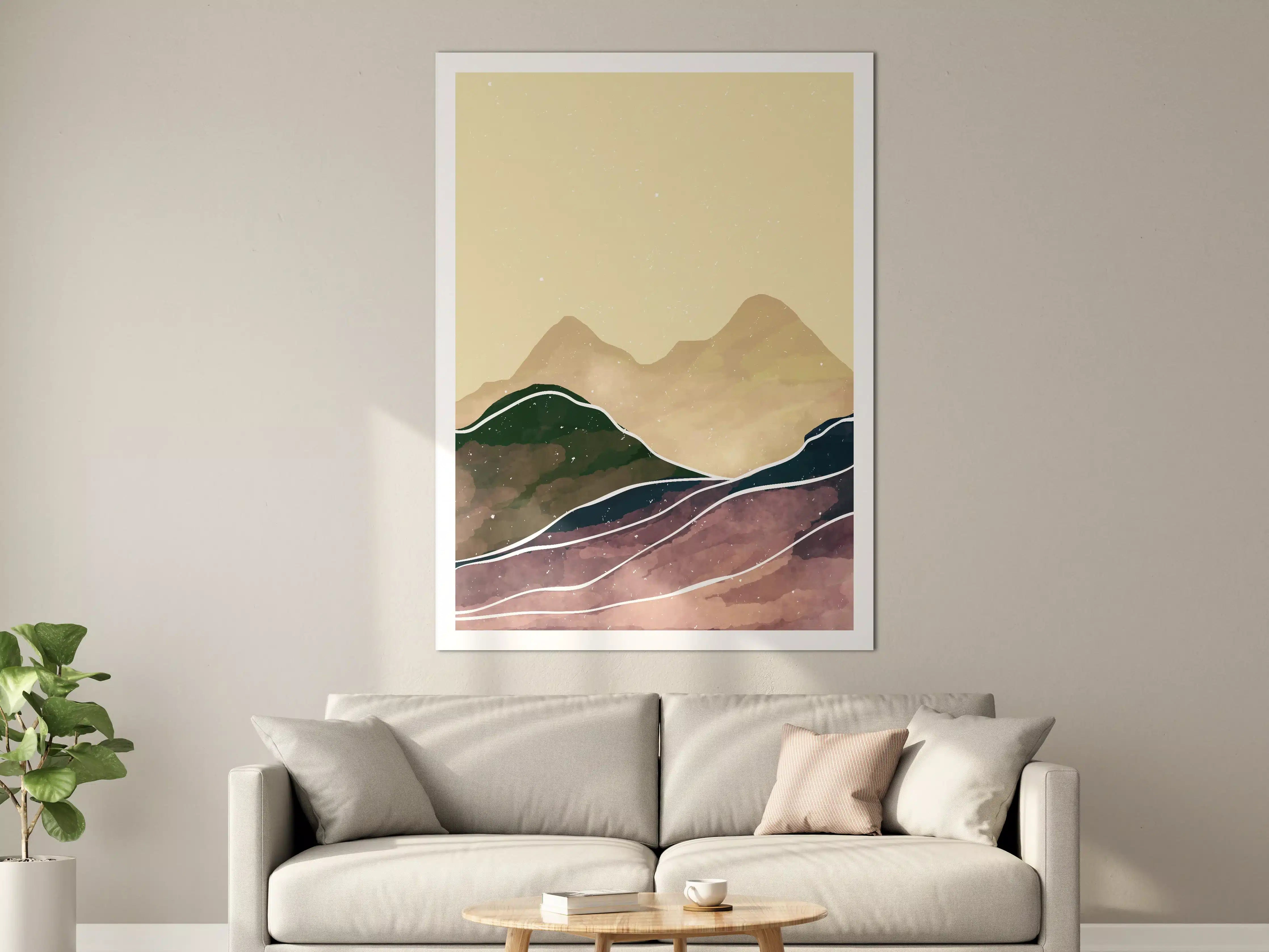 Große Wandbilder - Sanfte Berglandschaft mit pastellfarbenen Tönen