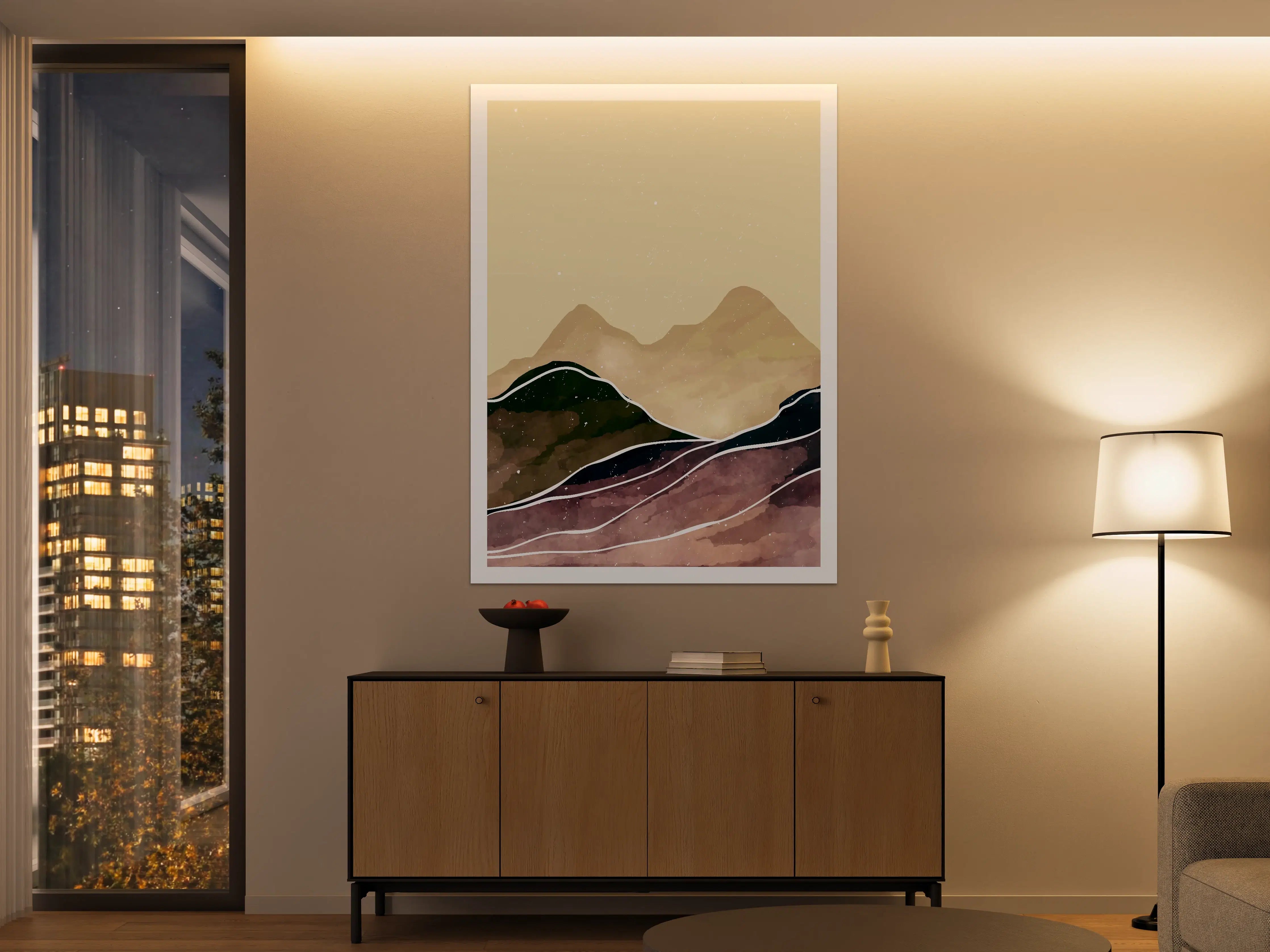 Große Wandbilder - Sanfte Berglandschaft mit pastellfarbenen Tönen