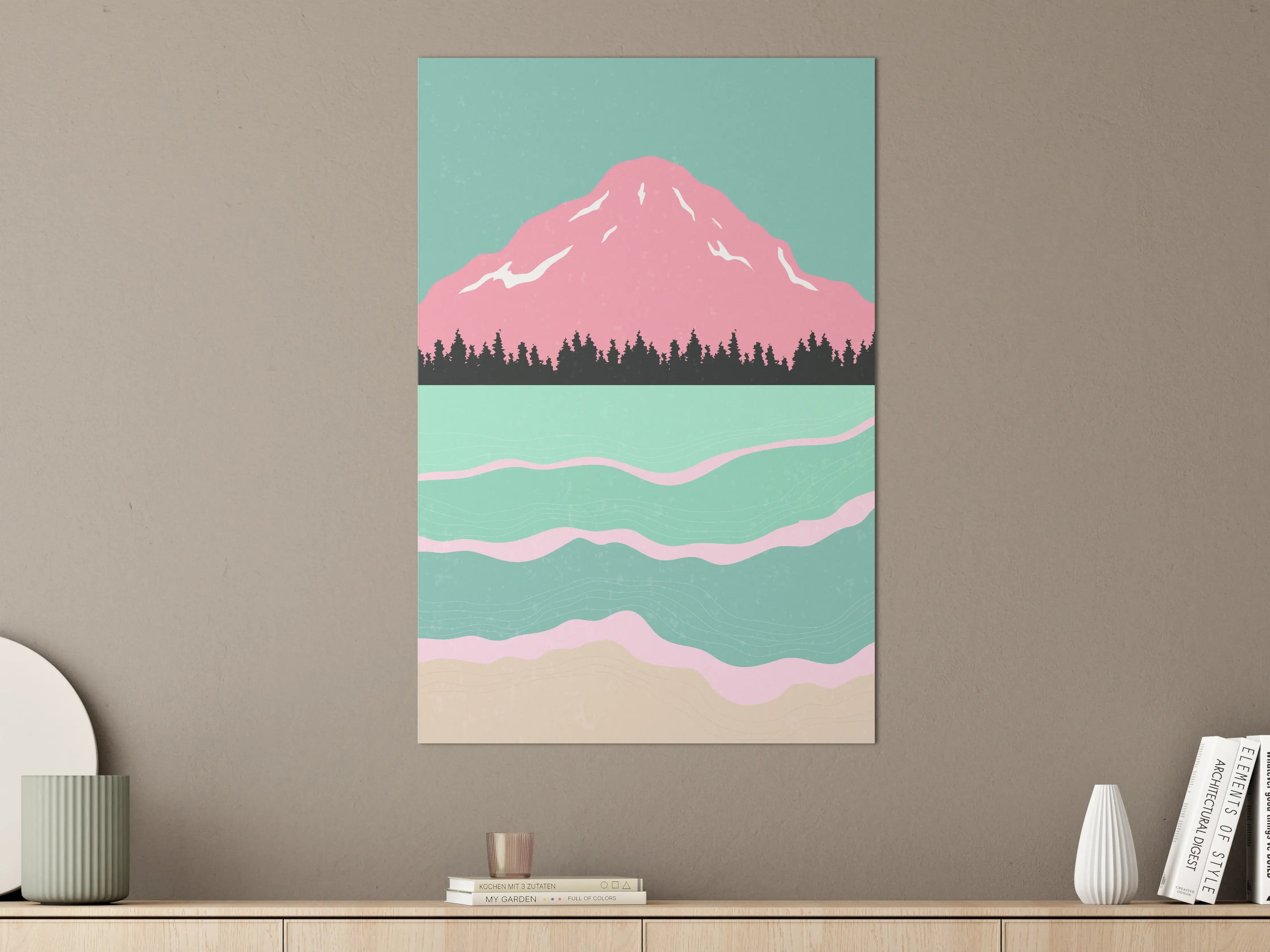 Große Wandbilder - Sanfte Berglandschaft mit rosa Gipfel