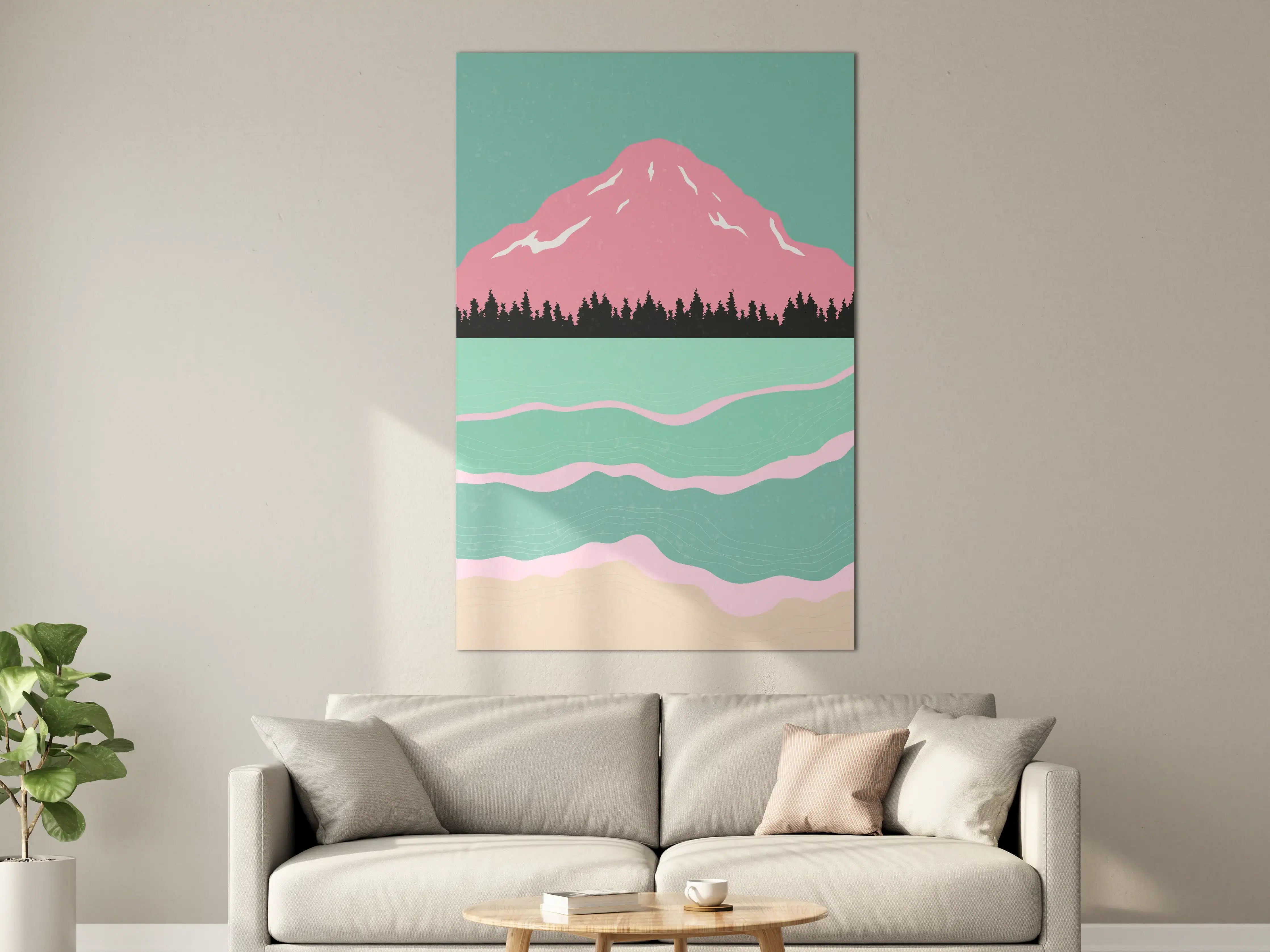 Große Wandbilder - Sanfte Berglandschaft mit rosa Gipfel