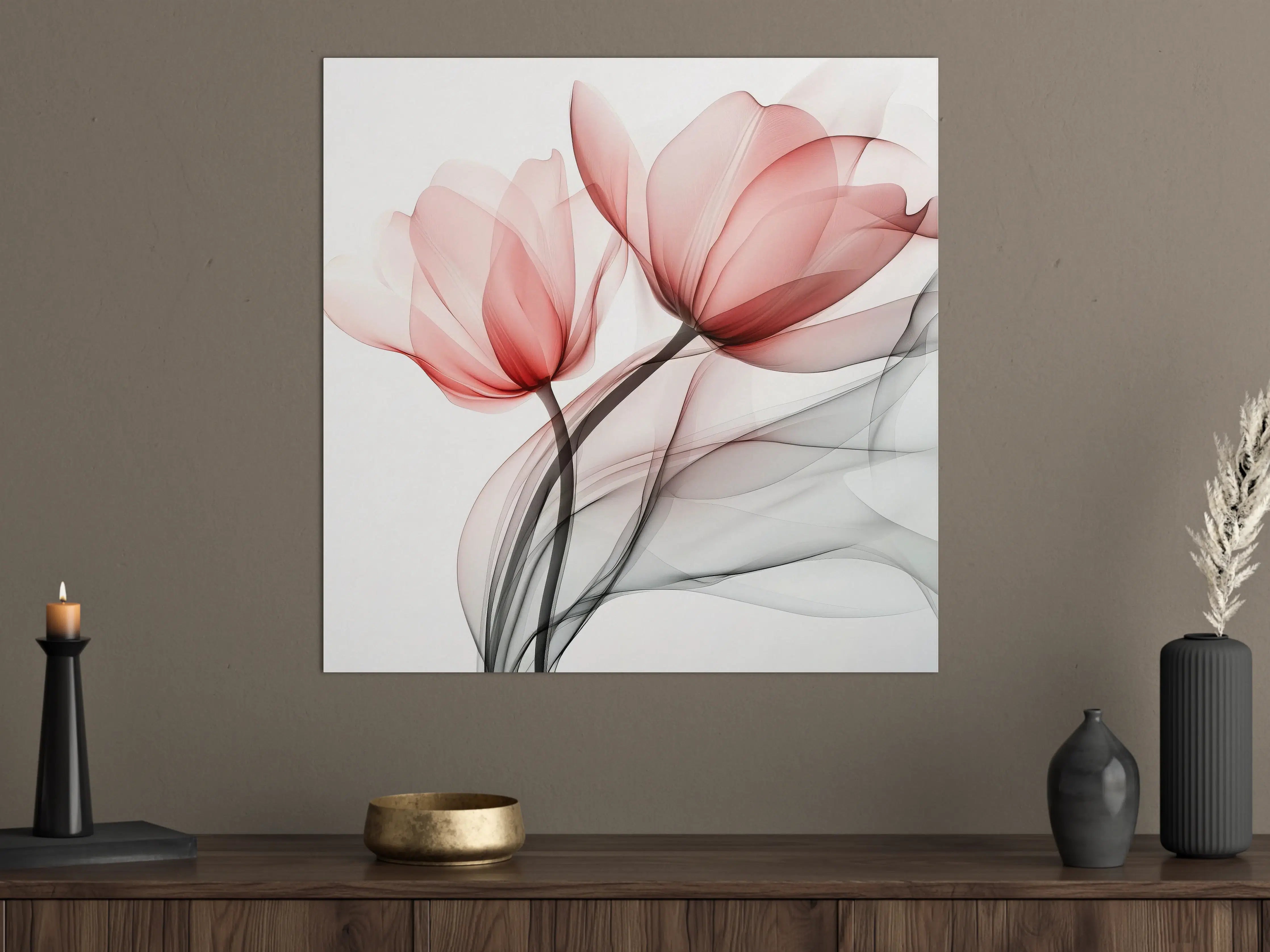 Große Wandbilder - Sanfte Blüten in Rot und Grau