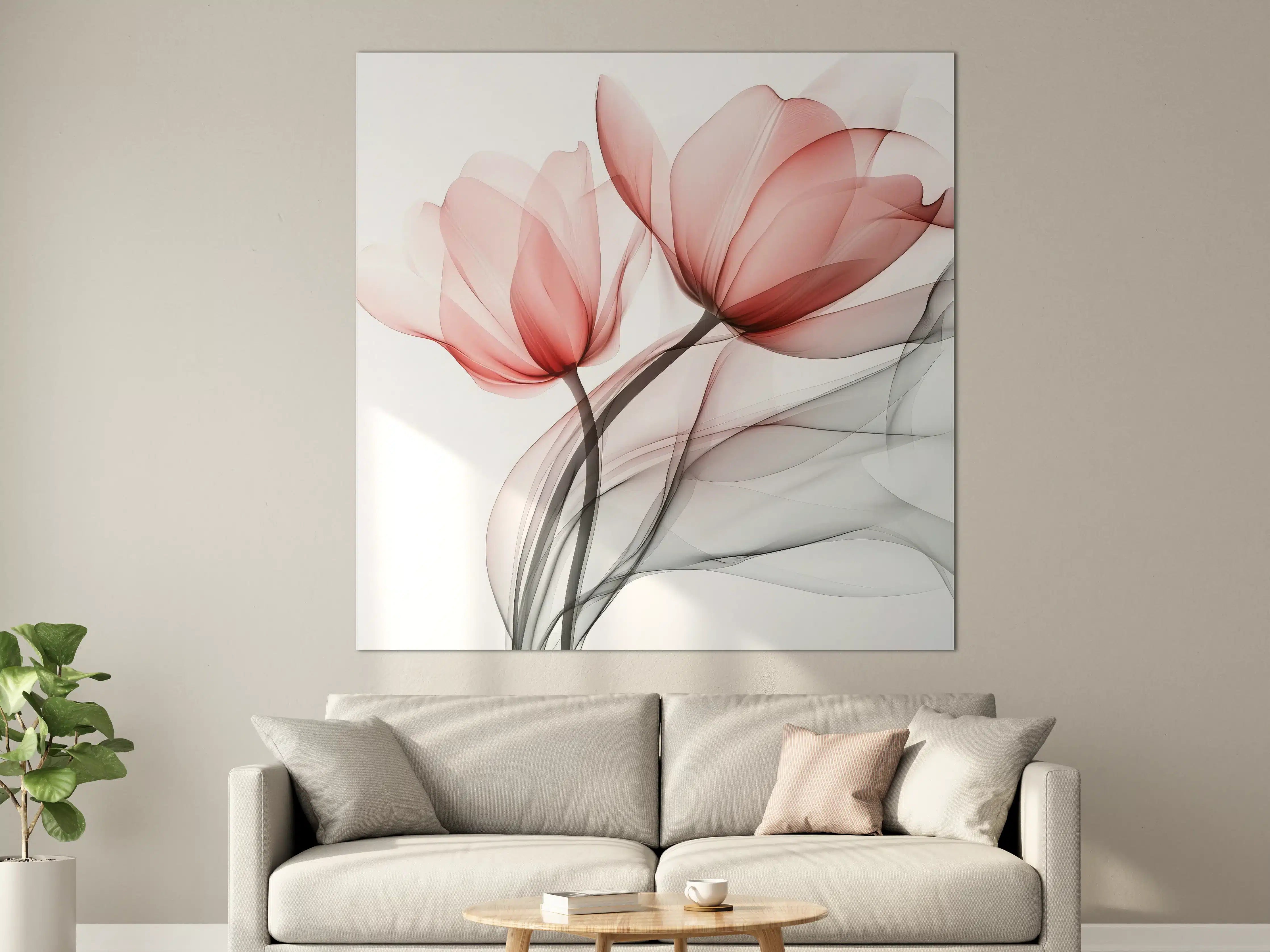 Große Wandbilder - Sanfte Blüten in Rot und Grau