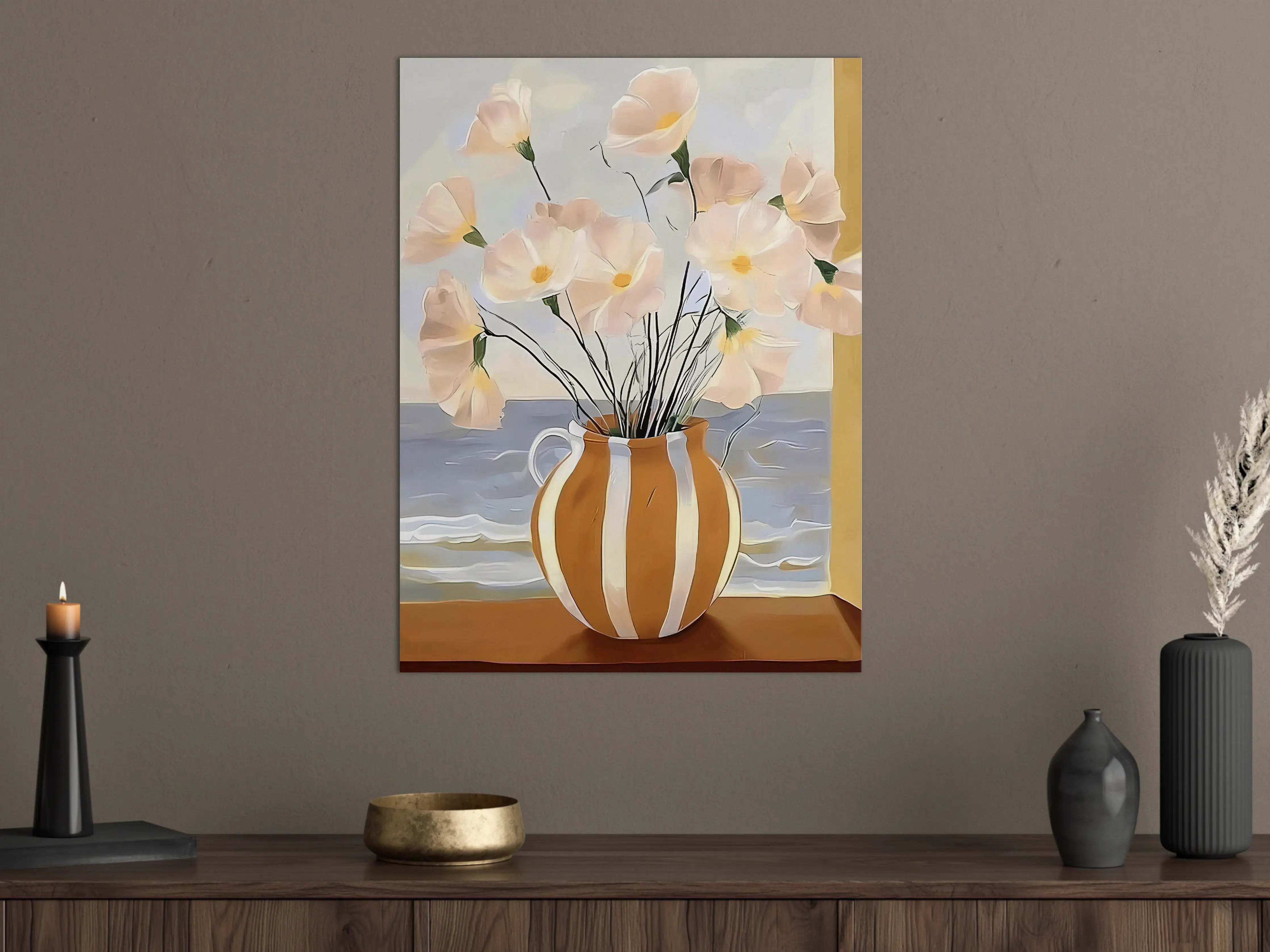 Große Wandbilder - Sanfte Blumen im Keramikvase