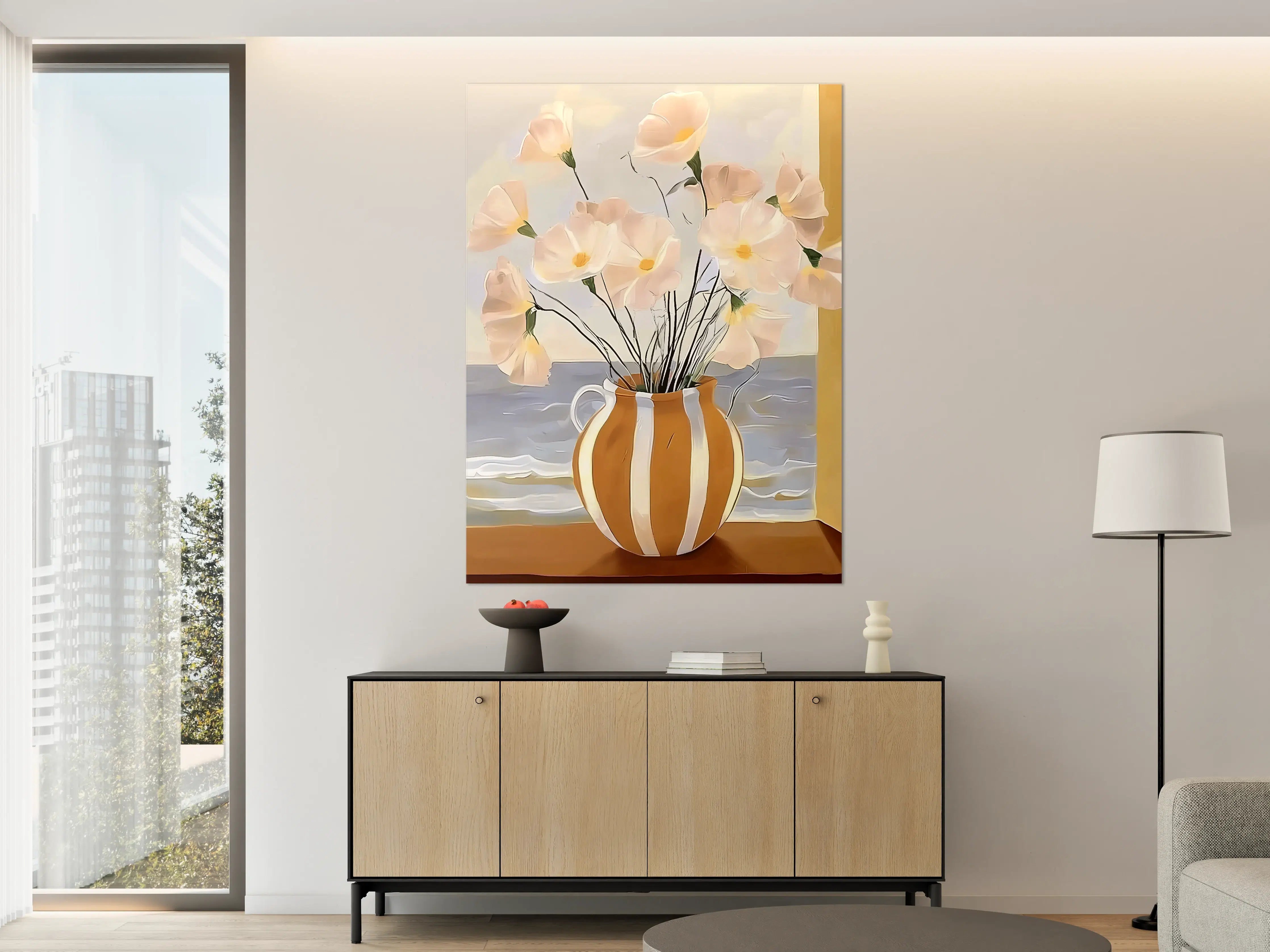 Große Wandbilder - Sanfte Blumen im Keramikvase