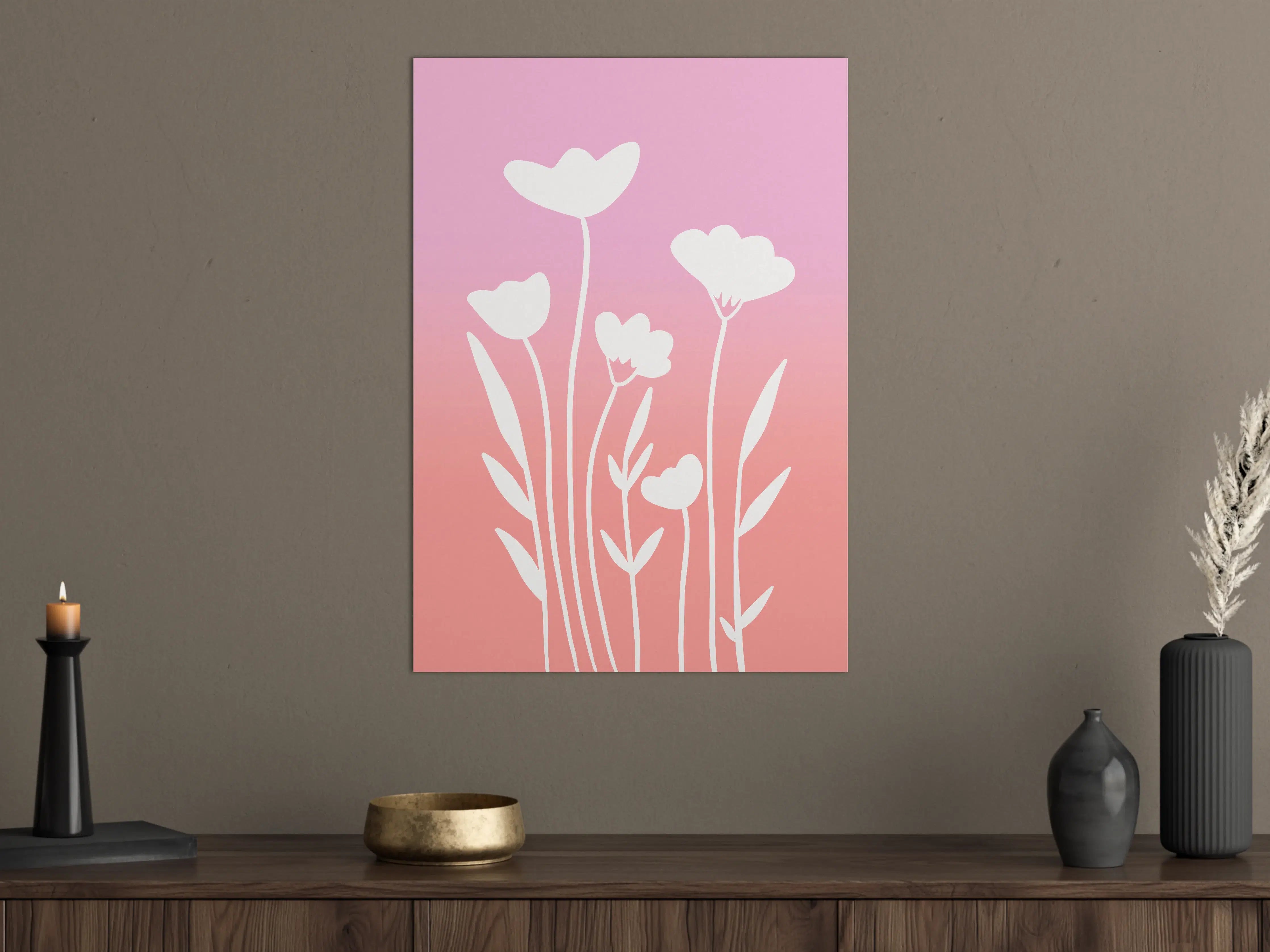 Große Wandbilder - Sanfte Blumen im Pink-Grau-Hintergrund