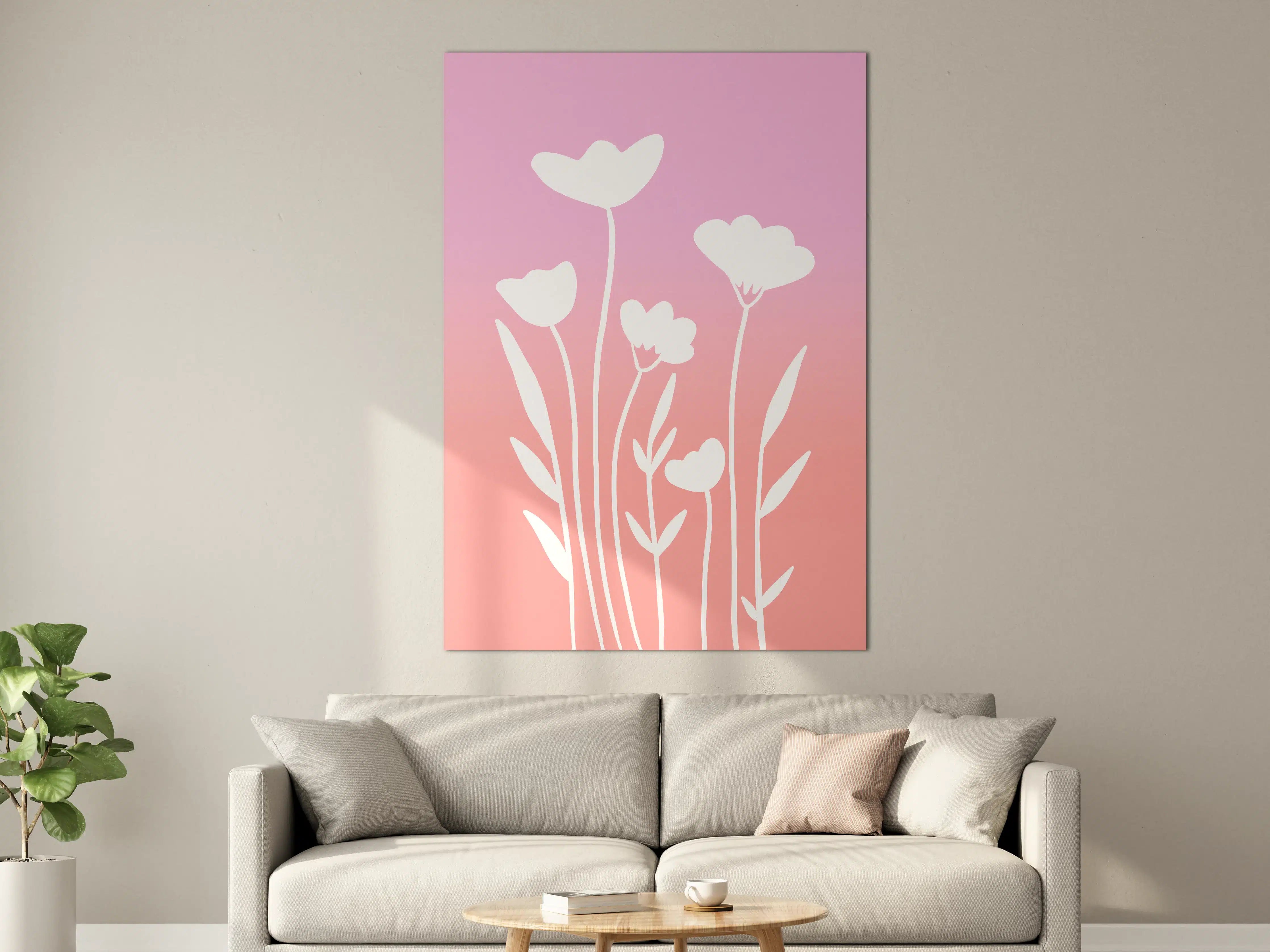 Große Wandbilder - Sanfte Blumen im Pink-Grau-Hintergrund