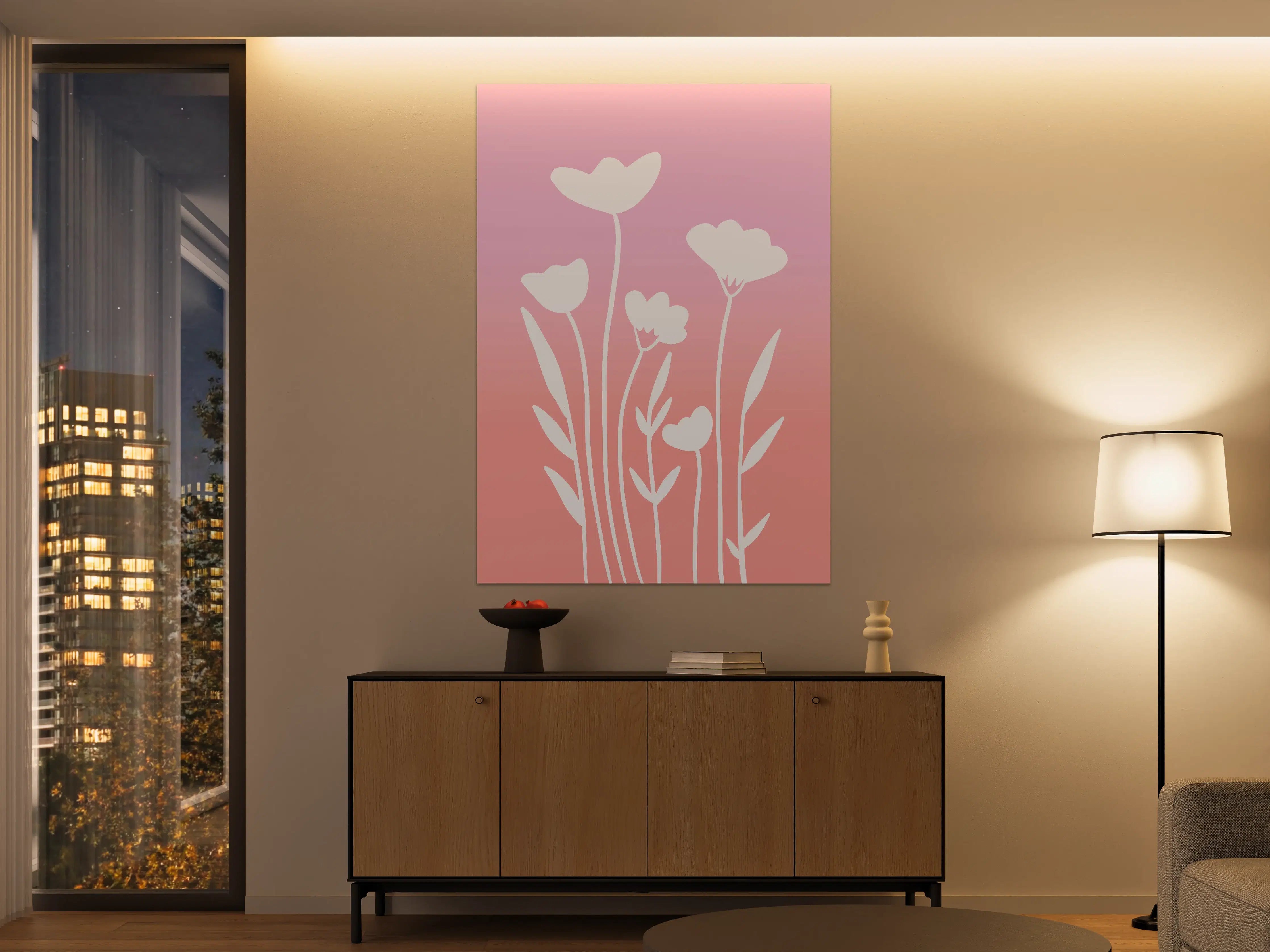 Große Wandbilder - Sanfte Blumen im Pink-Grau-Hintergrund