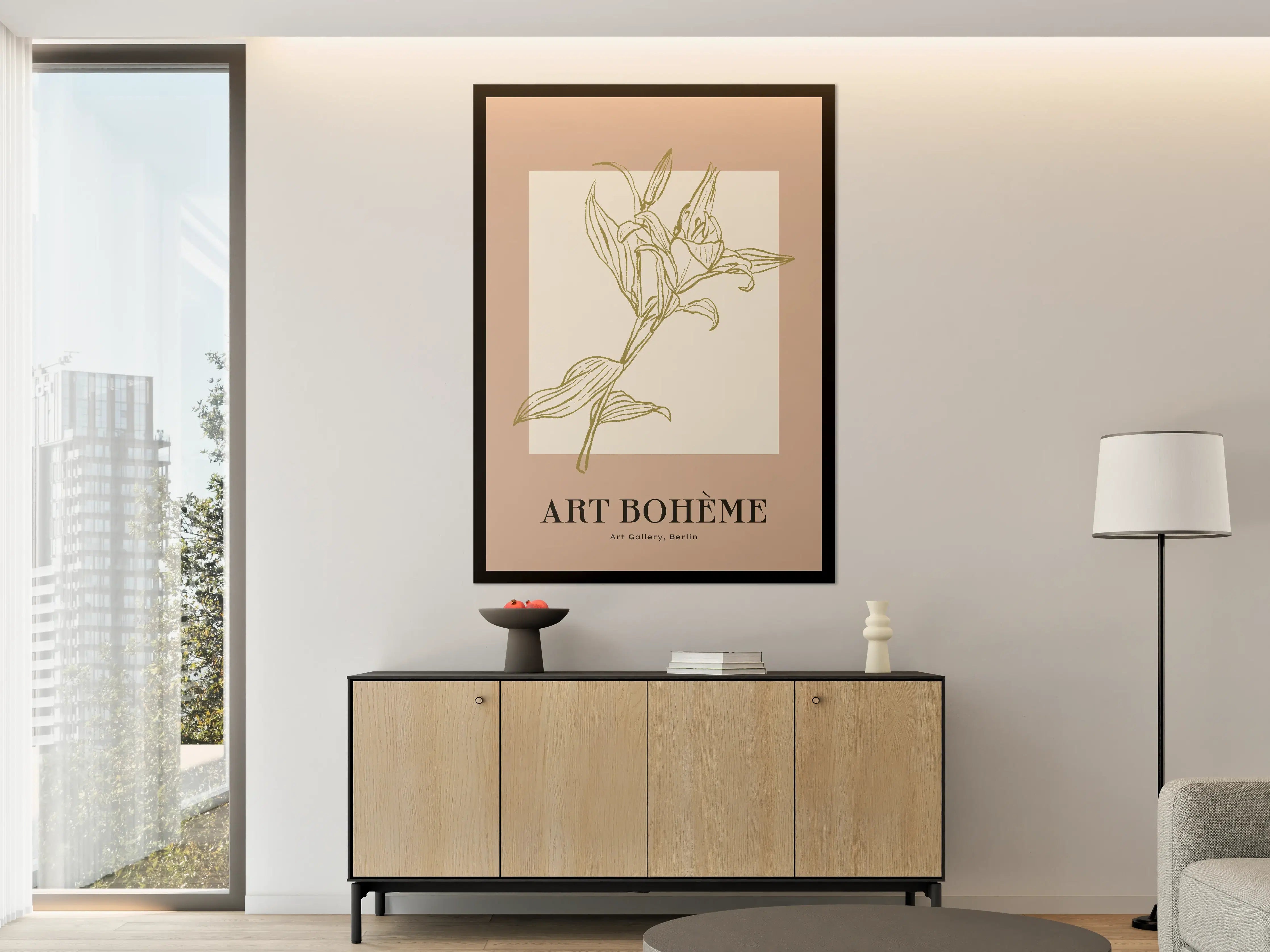 Große Wandbilder - Sanfte Blumenillustration in Beigetönen