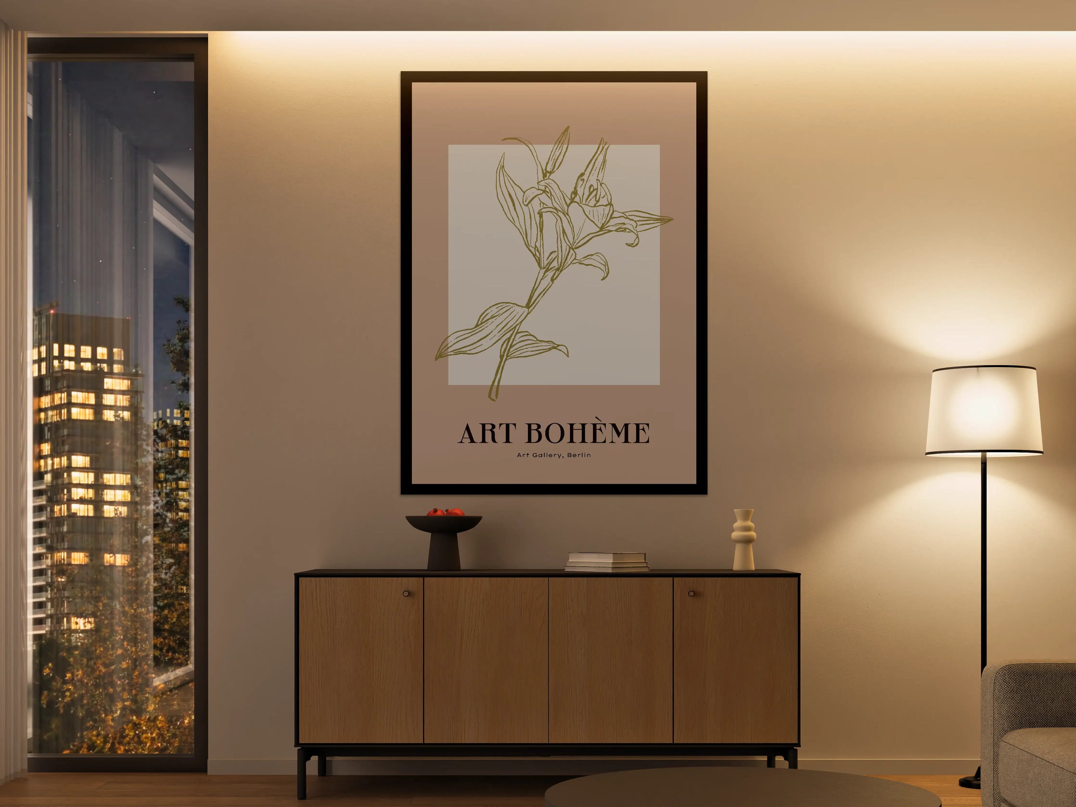 Große Wandbilder - Sanfte Blumenillustration in Beigetönen