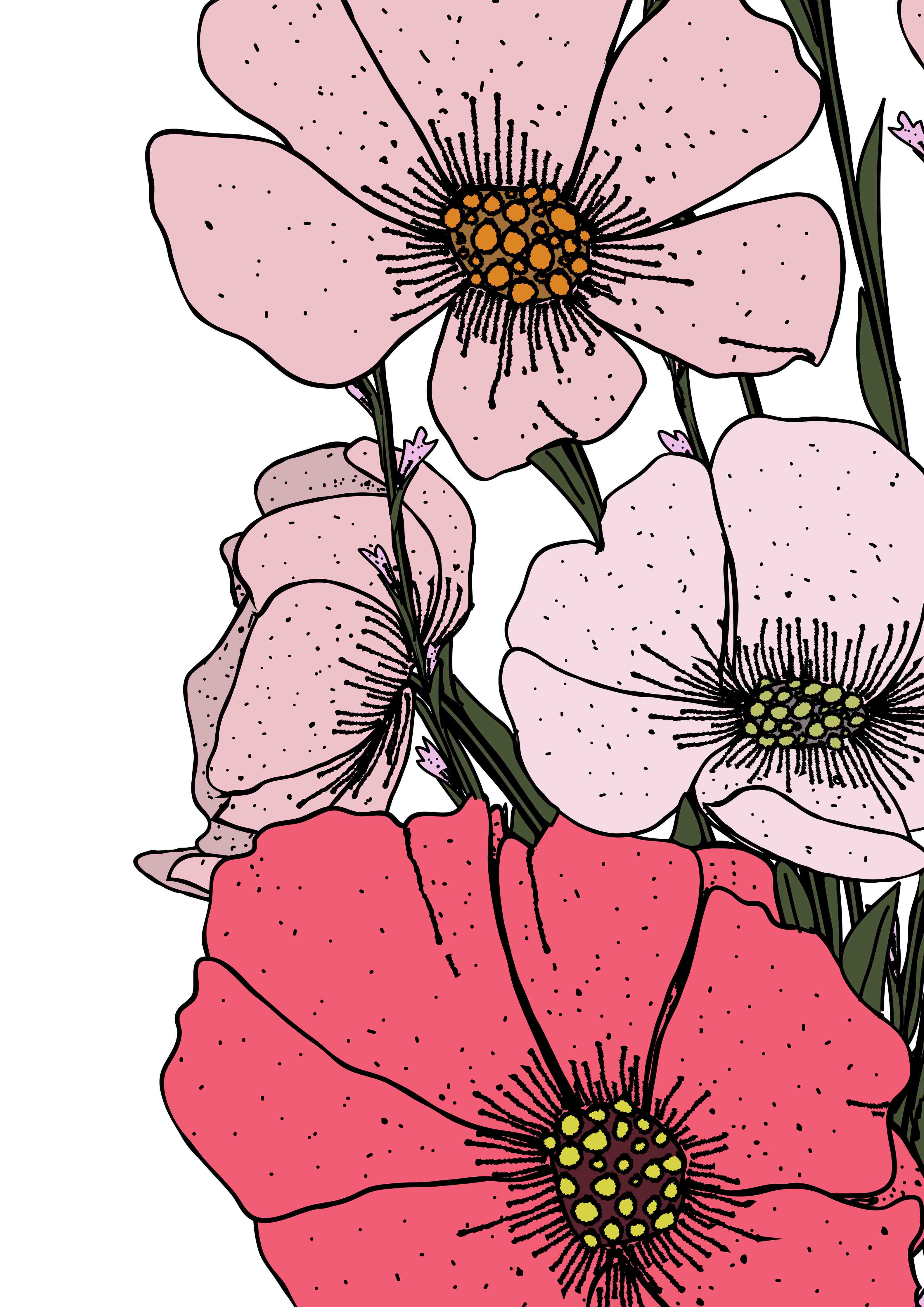Große Wandbilder-Sanfte Blumenillustration in Pink und Grün