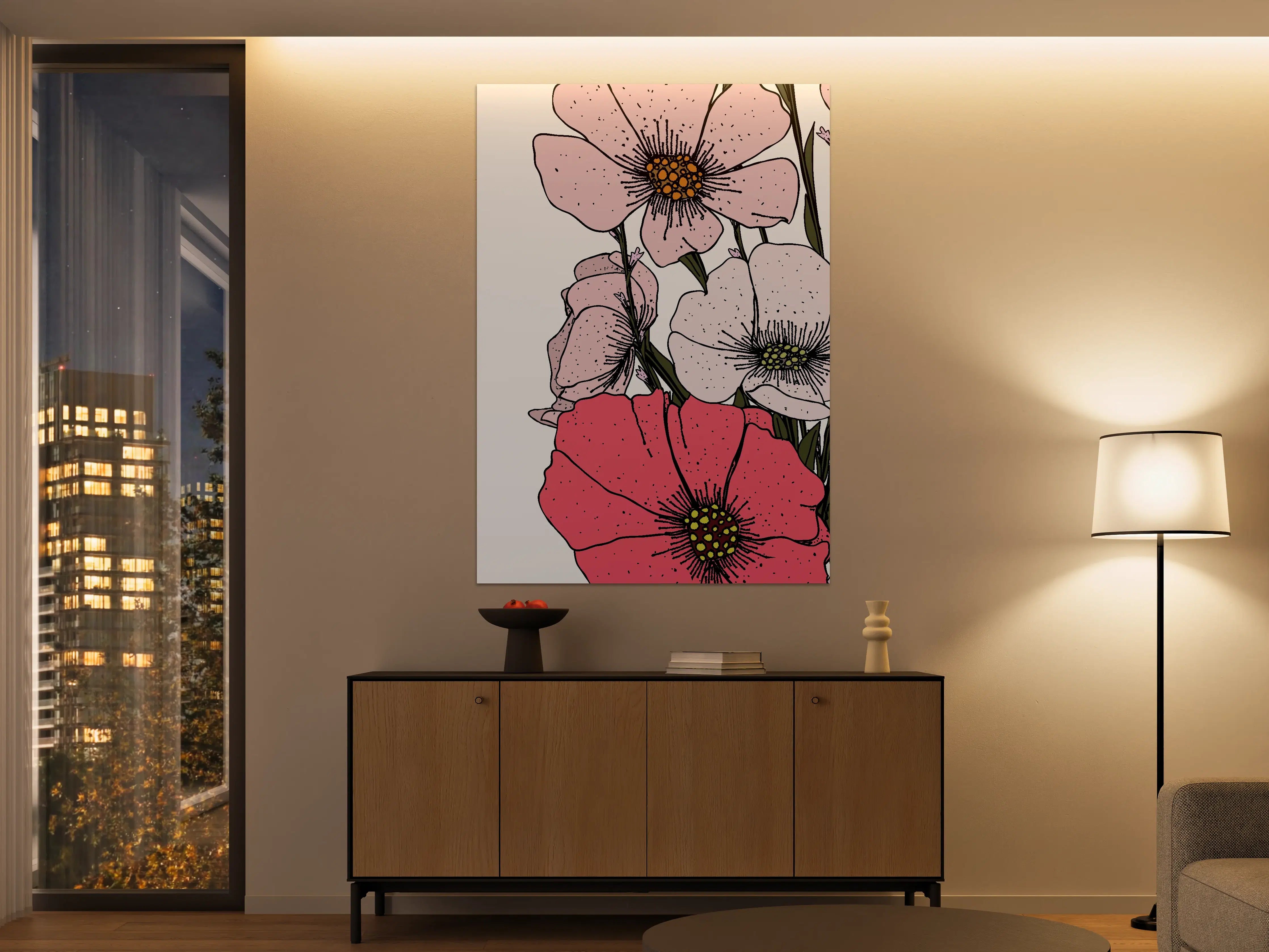 Große Wandbilder - Sanfte Blumenillustration in Pink und Grün