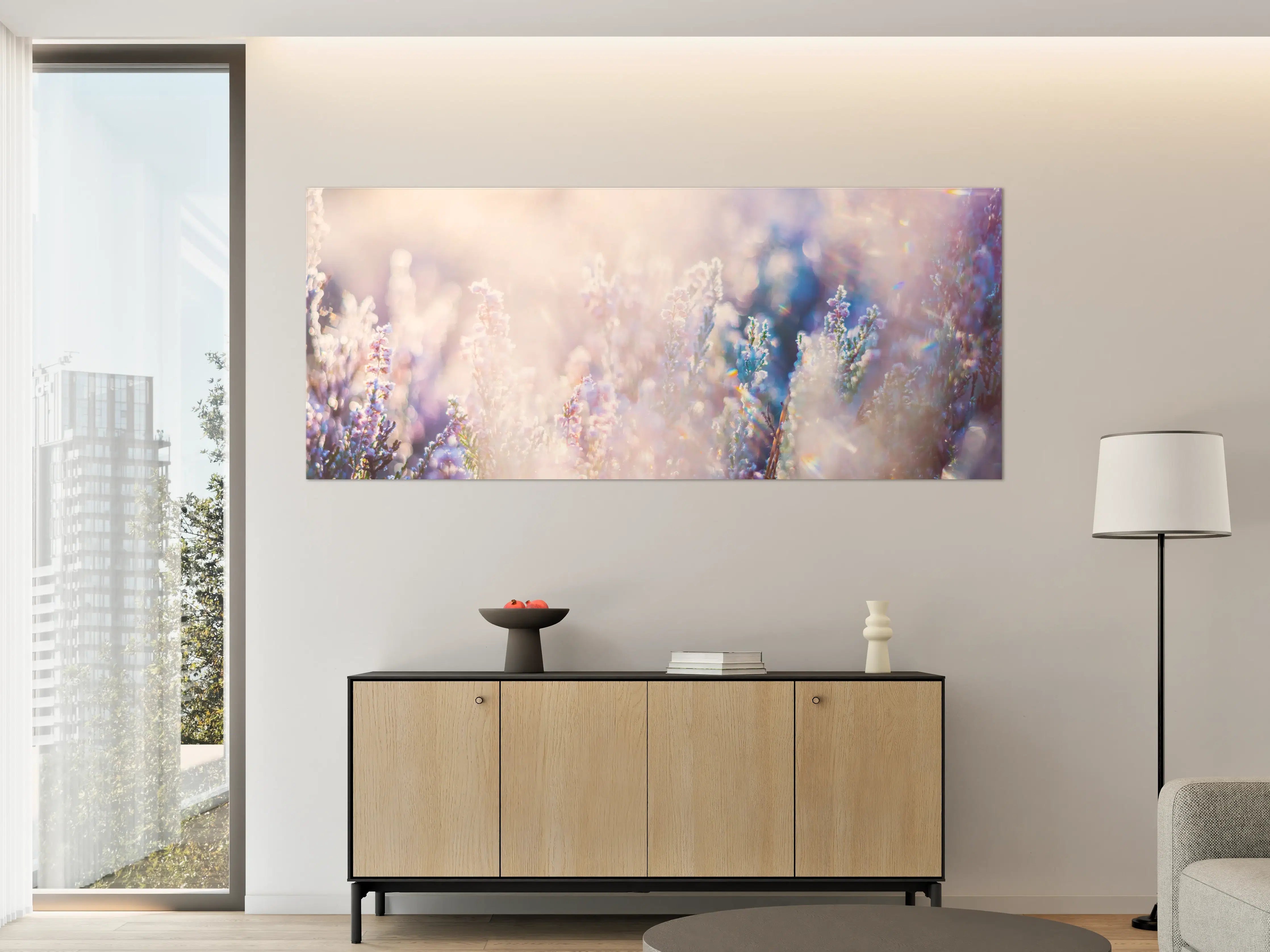 Große Wandbilder - Sanfte Blumenwiese bei Sonnenlicht