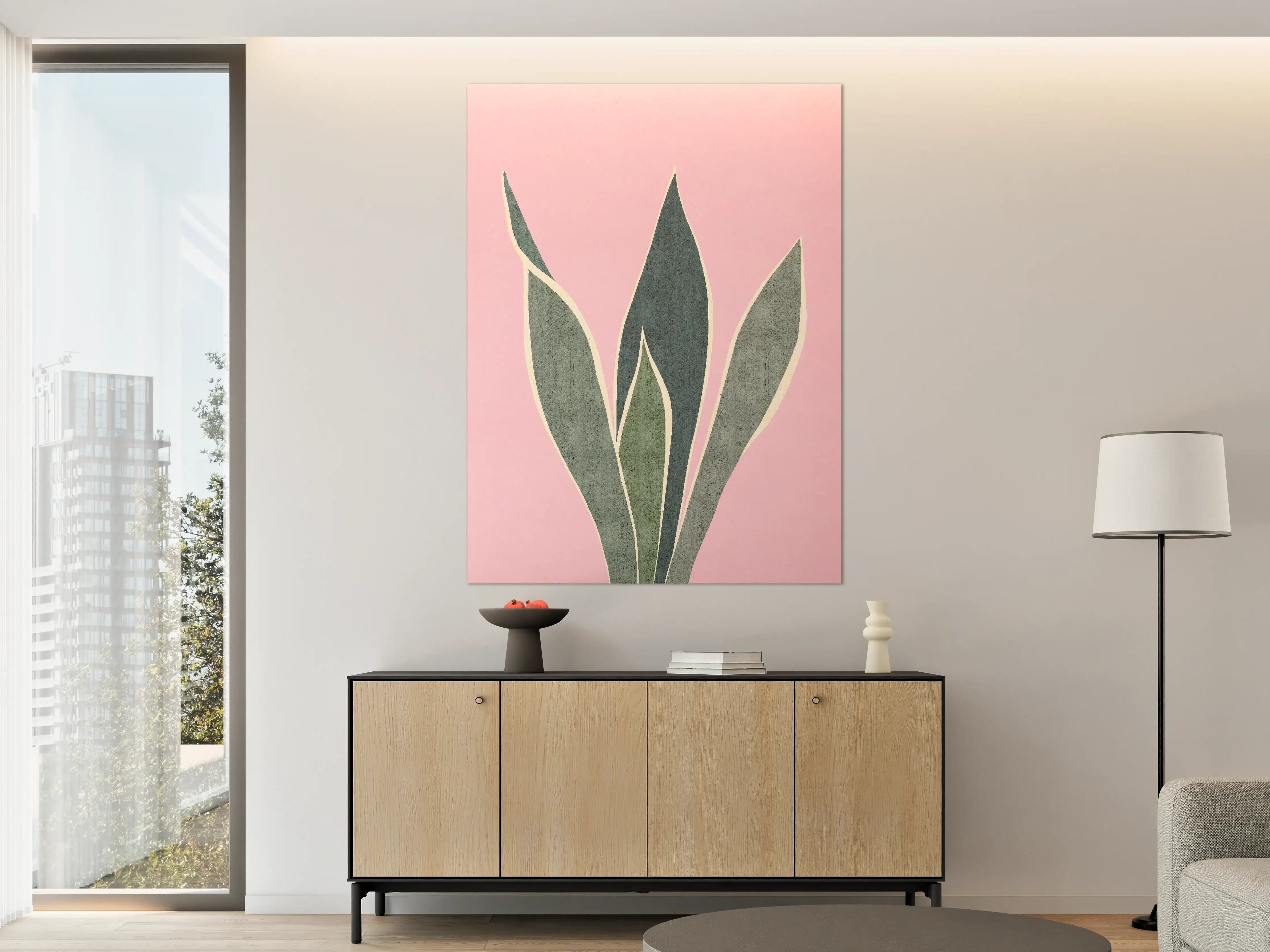 Große Wandbilder - Sanfte Eukalyptusblätter auf rosa Hintergrund
