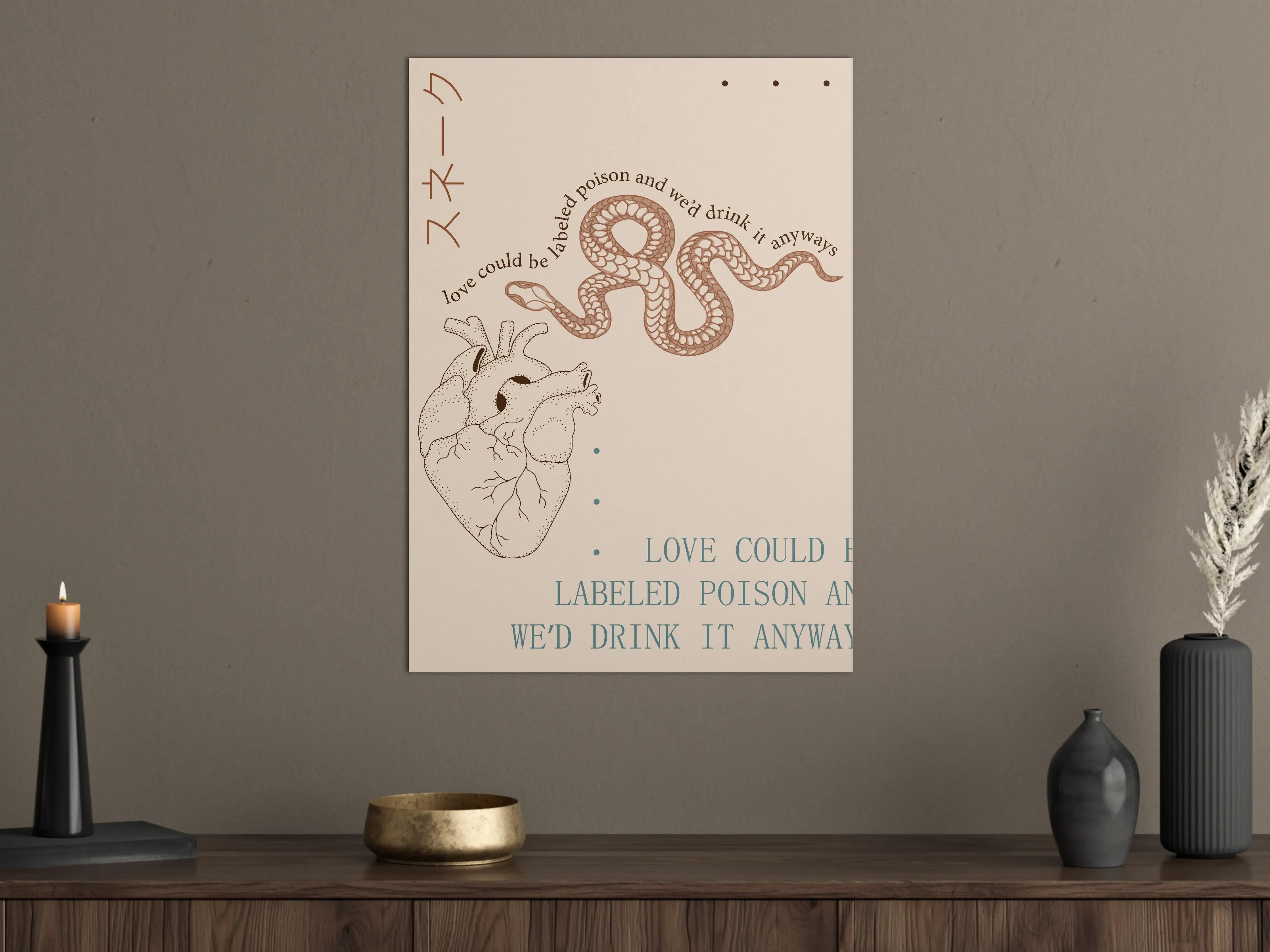 Große Wandbilder - Sanfte Herz-Illustration mit Schlange
