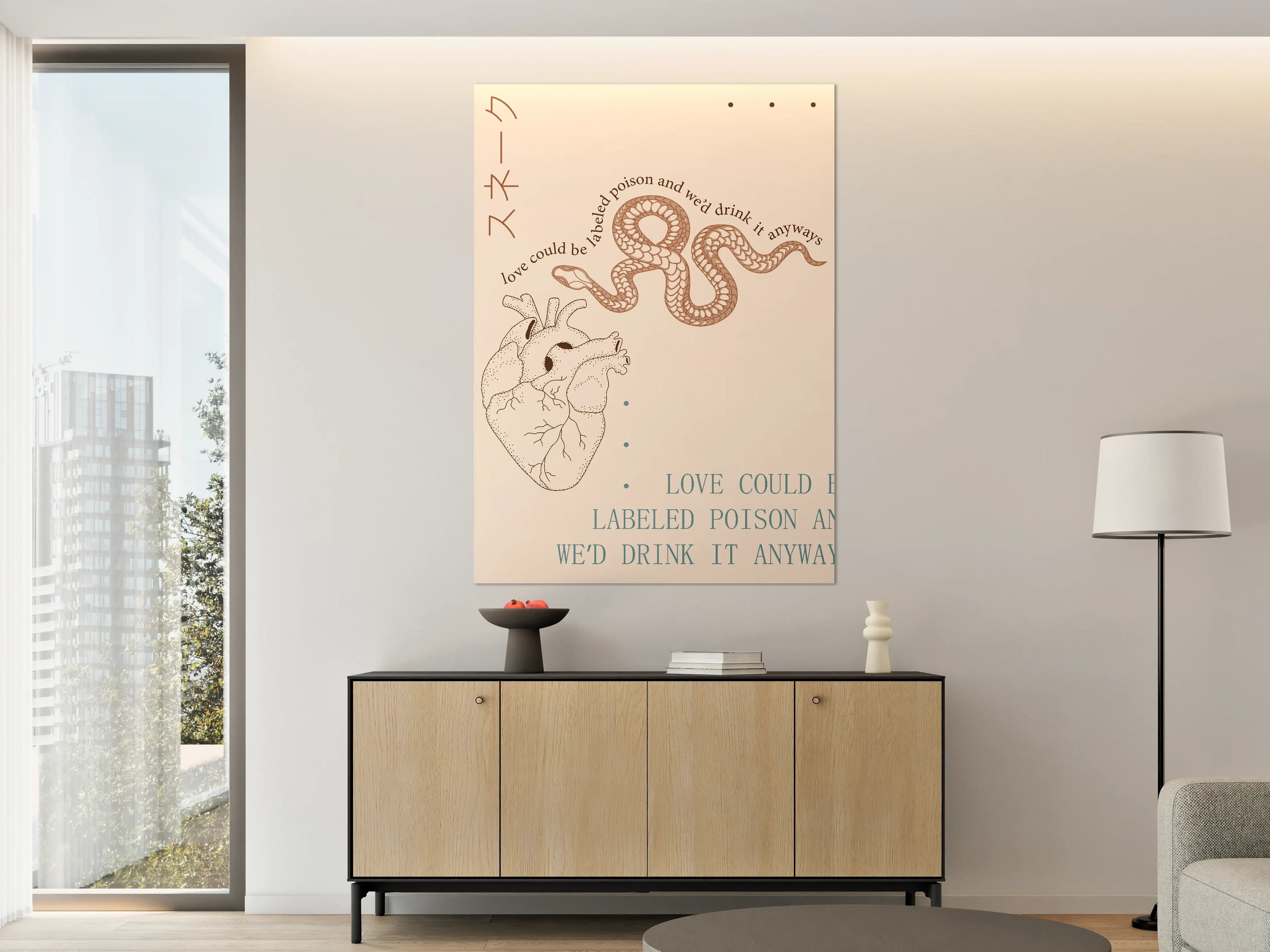 Große Wandbilder - Sanfte Herz-Illustration mit Schlange